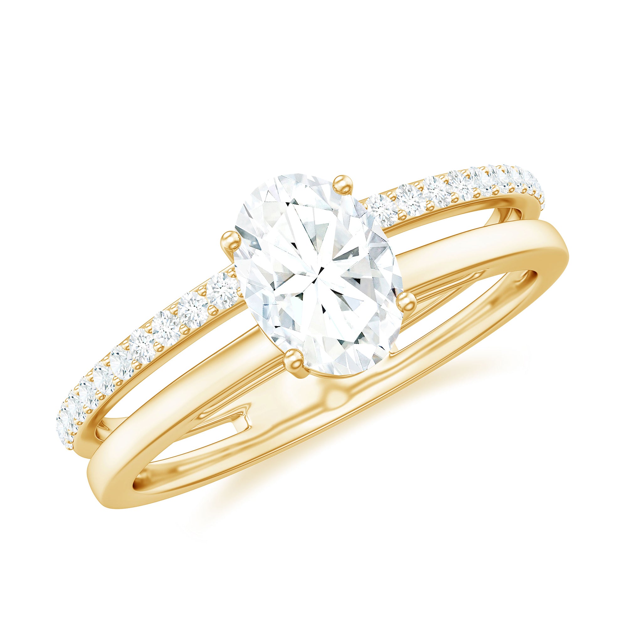 Oval Cut Solitaire Moissanite Double Band Engagement Ring D-VS1 - Rosec Jewels
