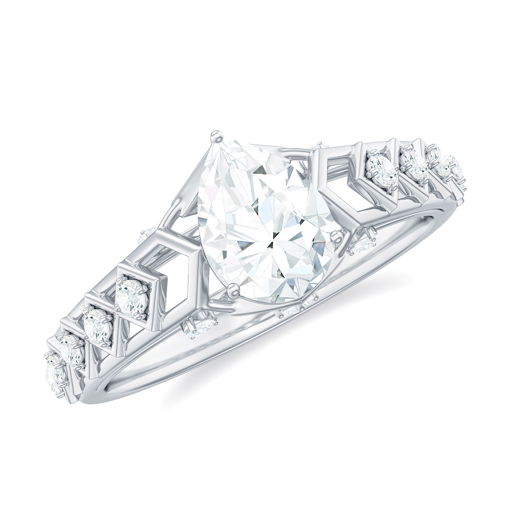 Art Deco Inspired Brilliant Cut Moissanite Solitaire Engagement Ring