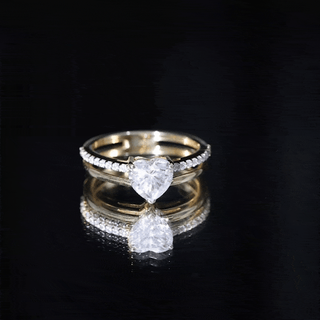 1.5 Carat Heart Shape Moissanite Double Band Engagement Ring D-VS1 - Rosec Jewels