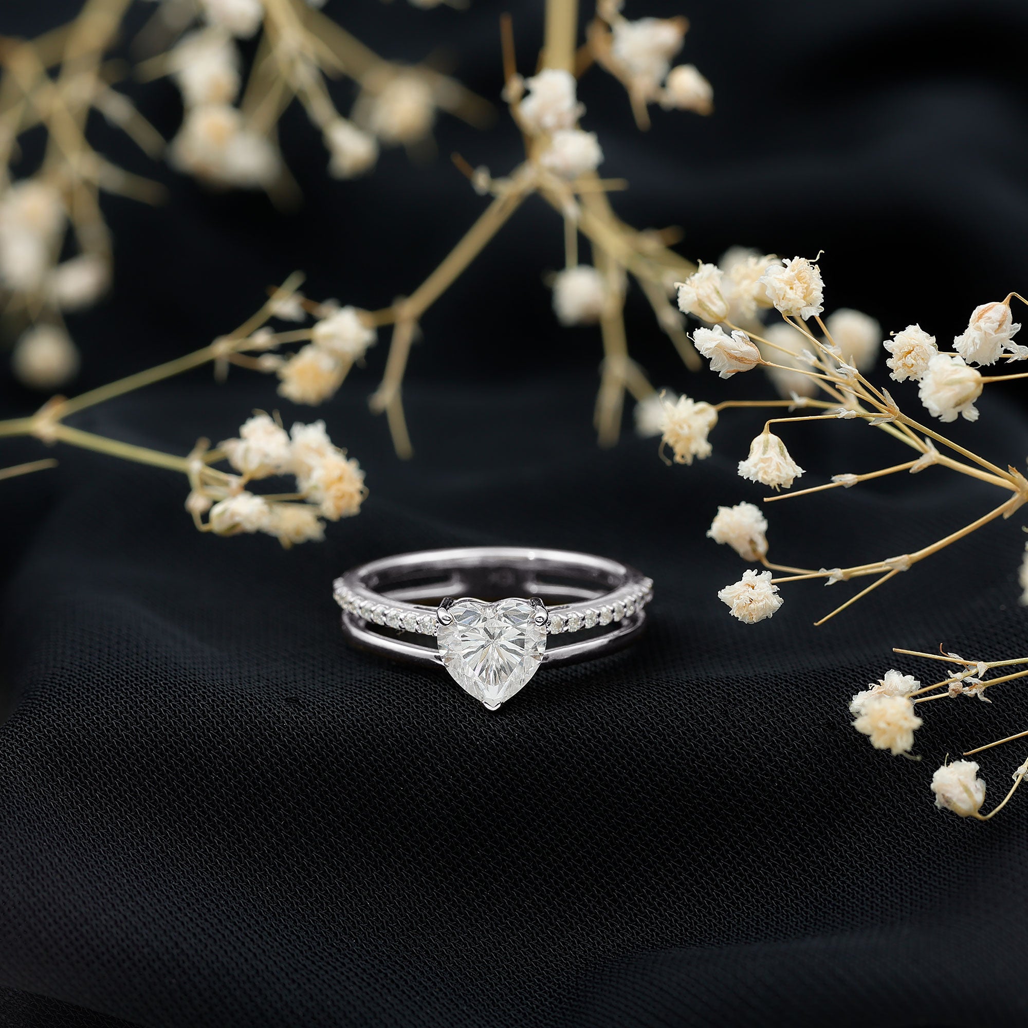1.5 Carat Heart Shape Moissanite Double Band Engagement Ring D-VS1 - Rosec Jewels