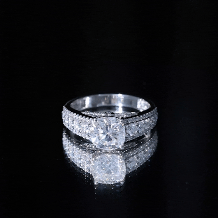8 MM Cushion Cut Moissanite Engagement Ring with Side Stones D-VS1 - Rosec Jewels