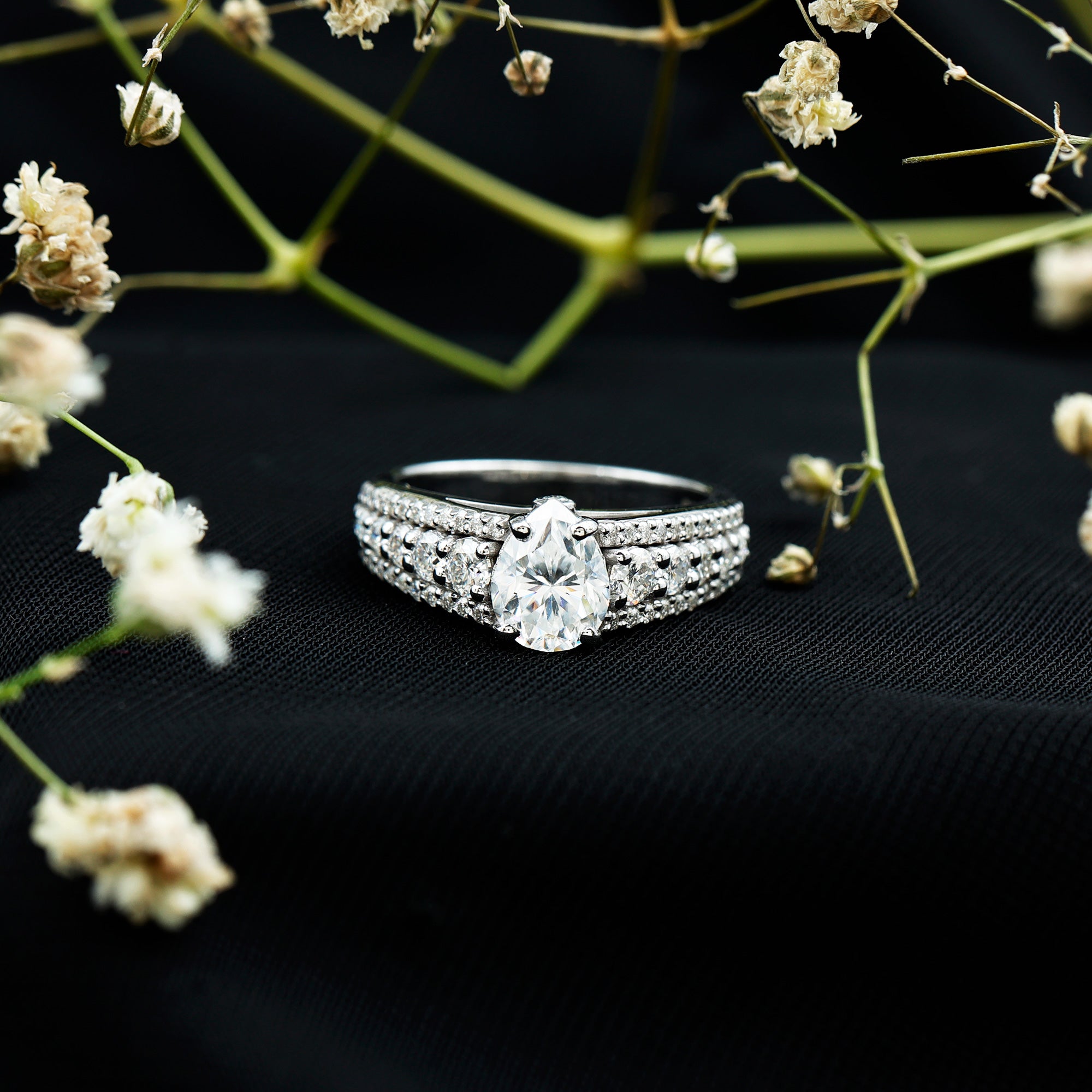 6X8 MM Pear Shape Moissanite Vintage Inspired Engagement Ring D-VS1 - Rosec Jewels