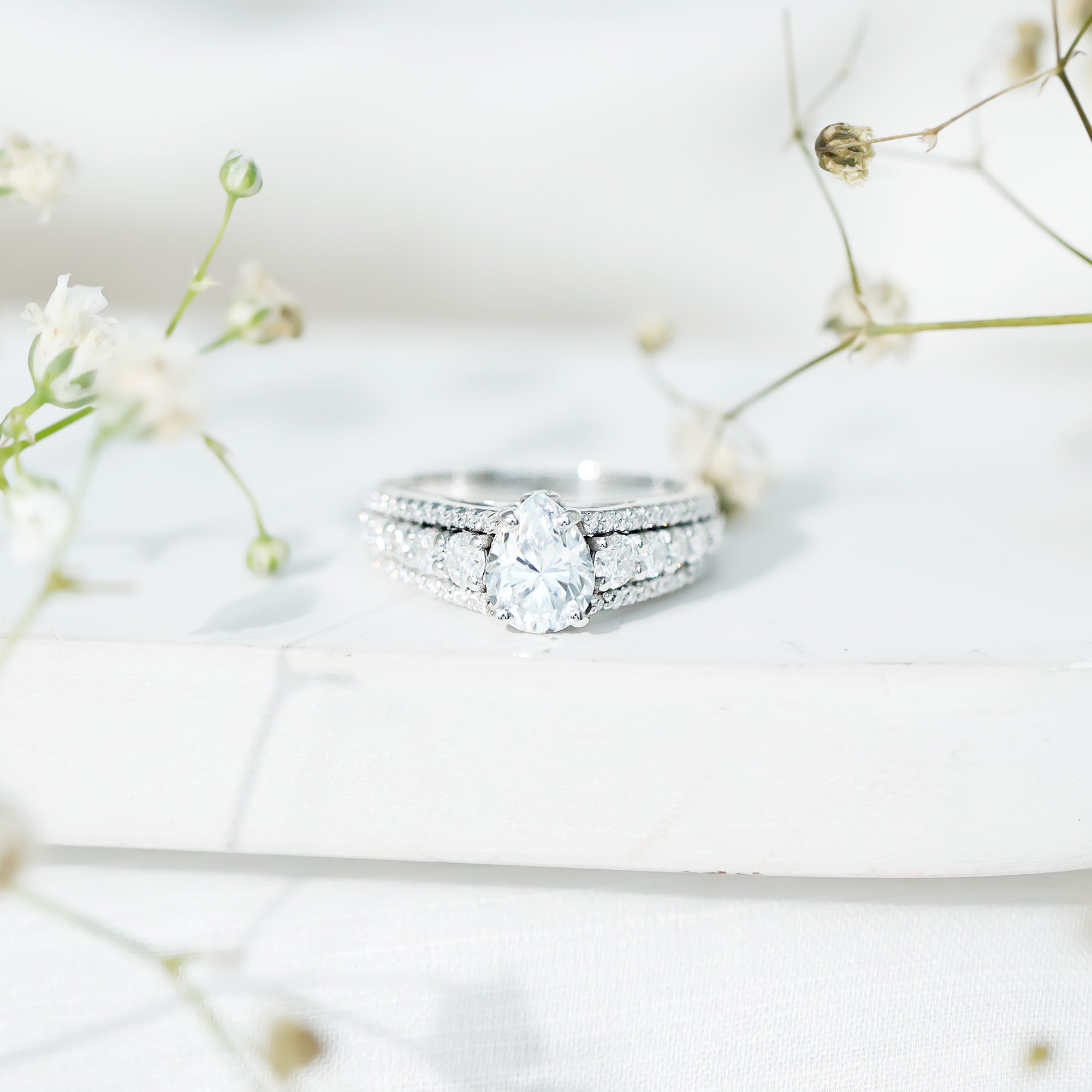 6X8 MM Pear Shape Moissanite Vintage Inspired Engagement Ring D-VS1 - Rosec Jewels