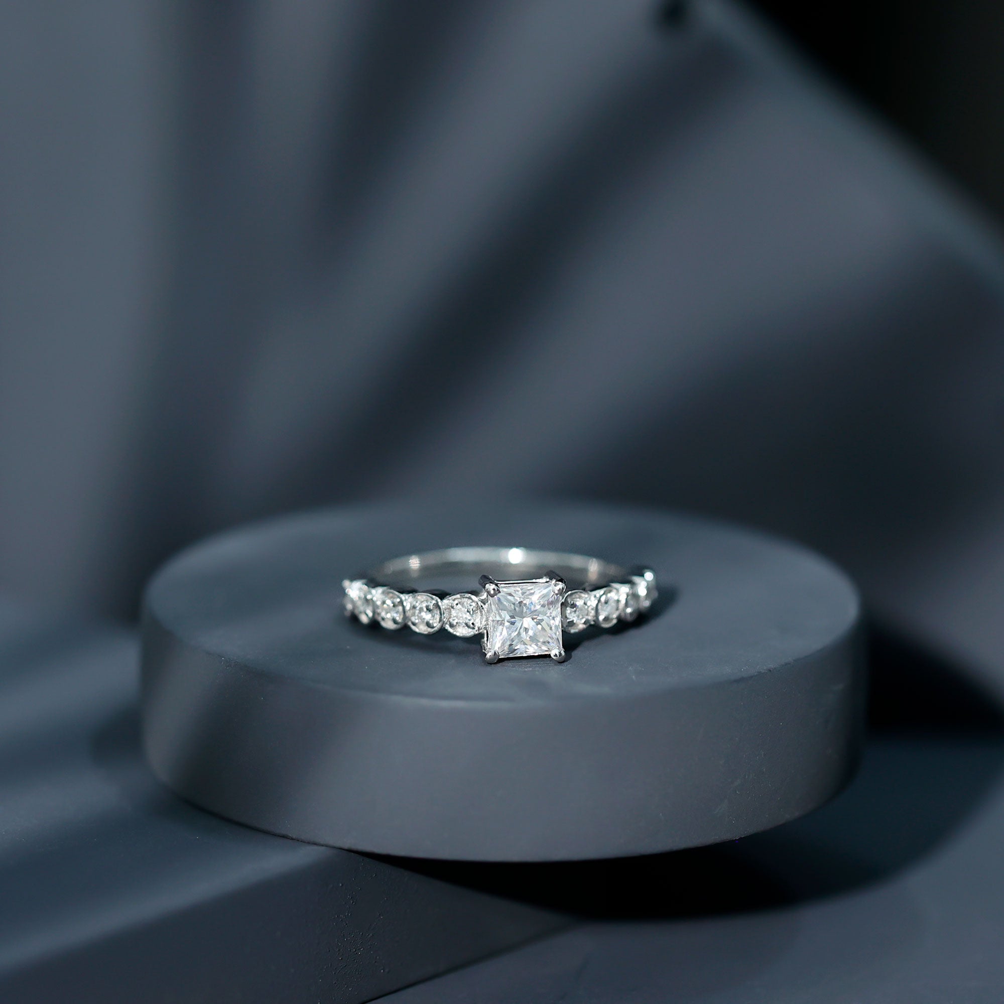 Square Cut Moissanite Engagement Ring with Side Stones D-VS1 - Rosec Jewels
