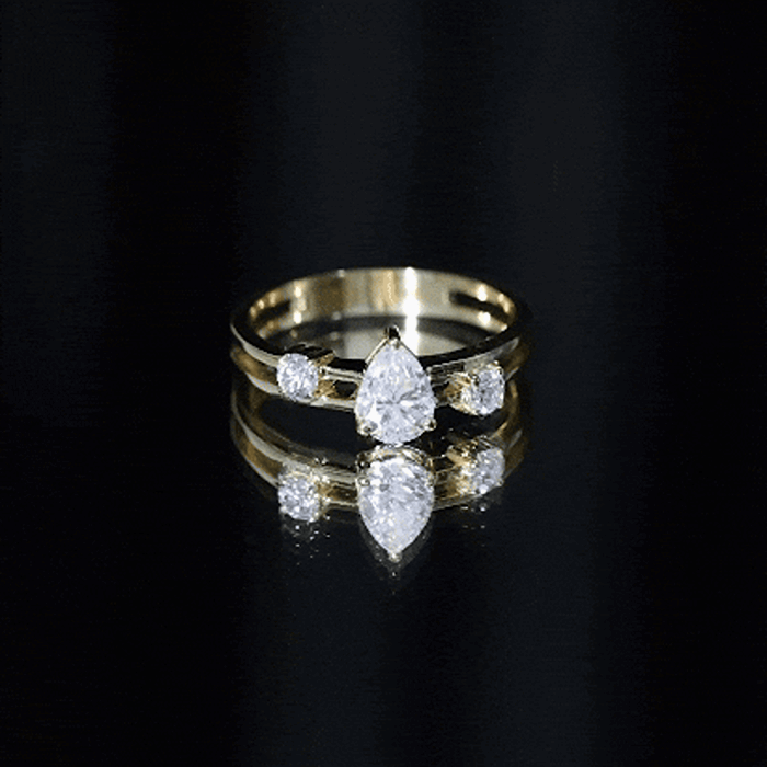 Pear Cut Moissanite Engagement Ring with Double Band D-VS1 - Rosec Jewels