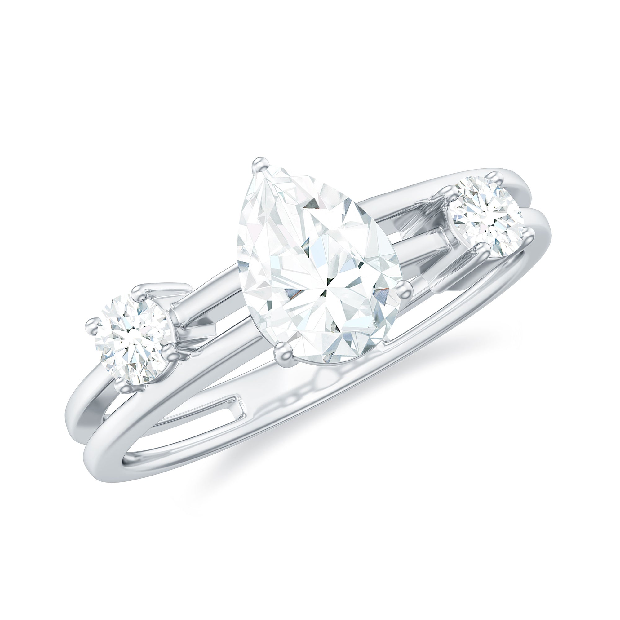 Pear Cut Moissanite Engagement Ring with Double Band D-VS1 - Rosec Jewels