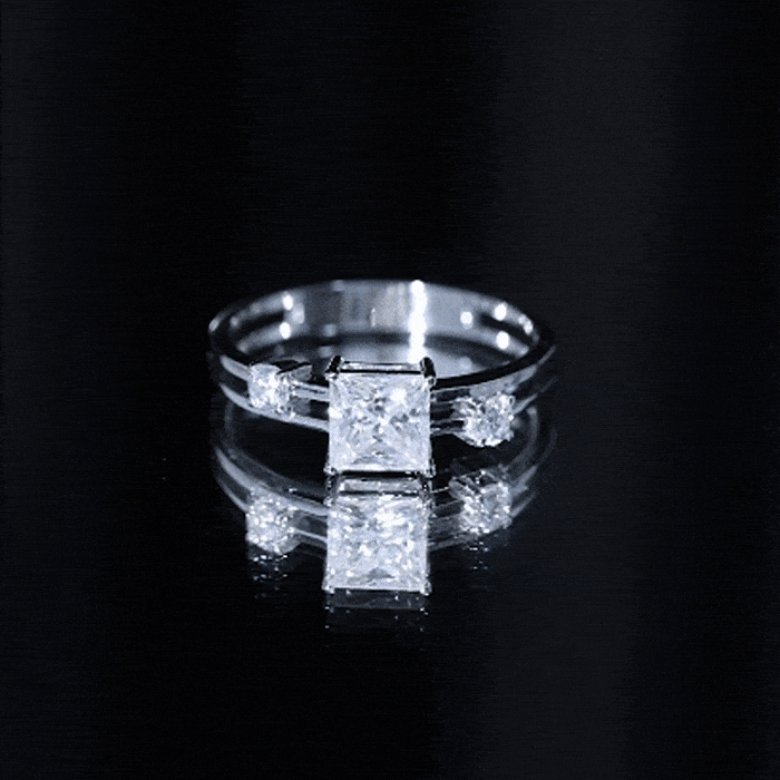 Princess Cut Moissanite Engagement Ring with Double Band D-VS1 - Rosec Jewels