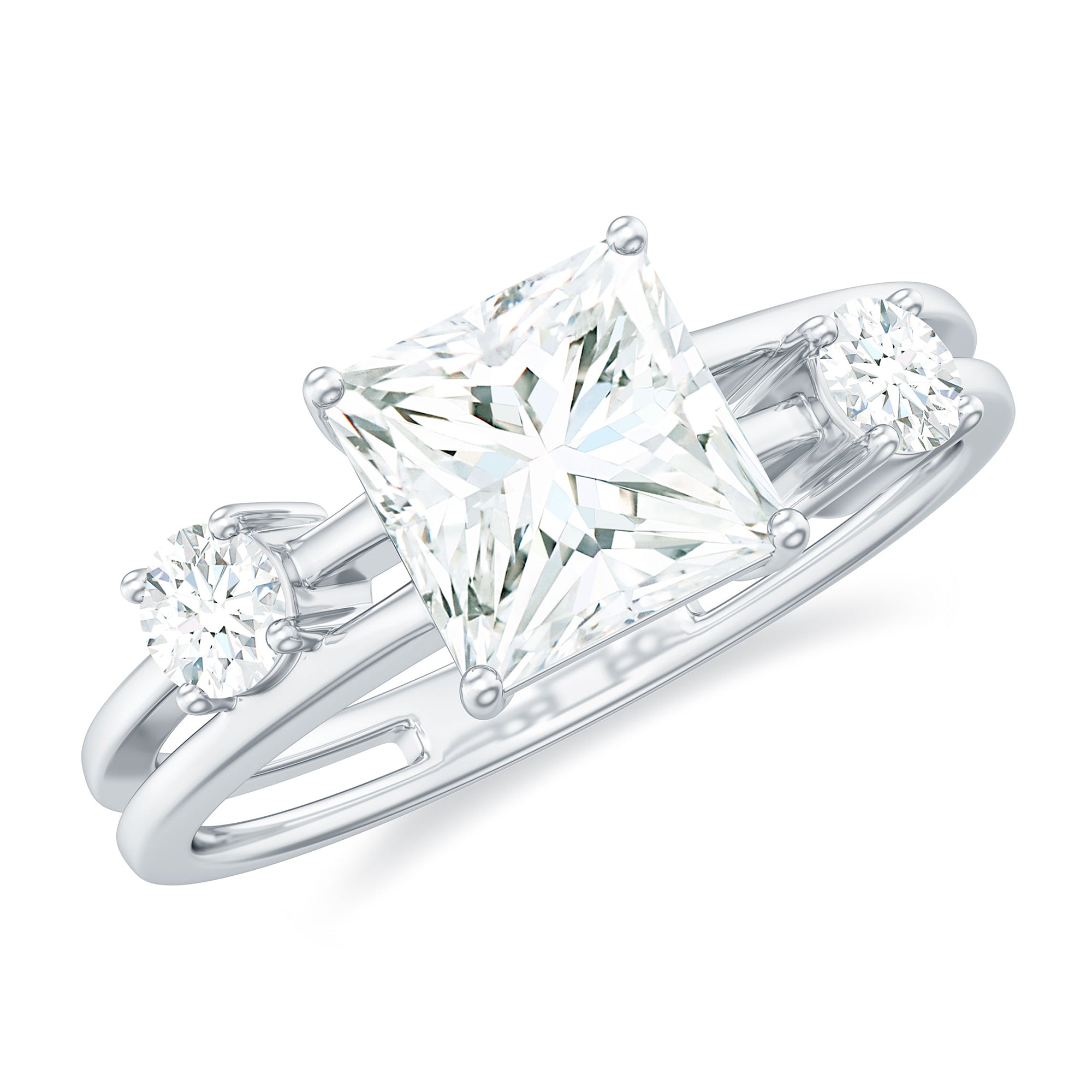 Princess Cut Moissanite Engagement Ring with Double Band D-VS1 - Rosec Jewels