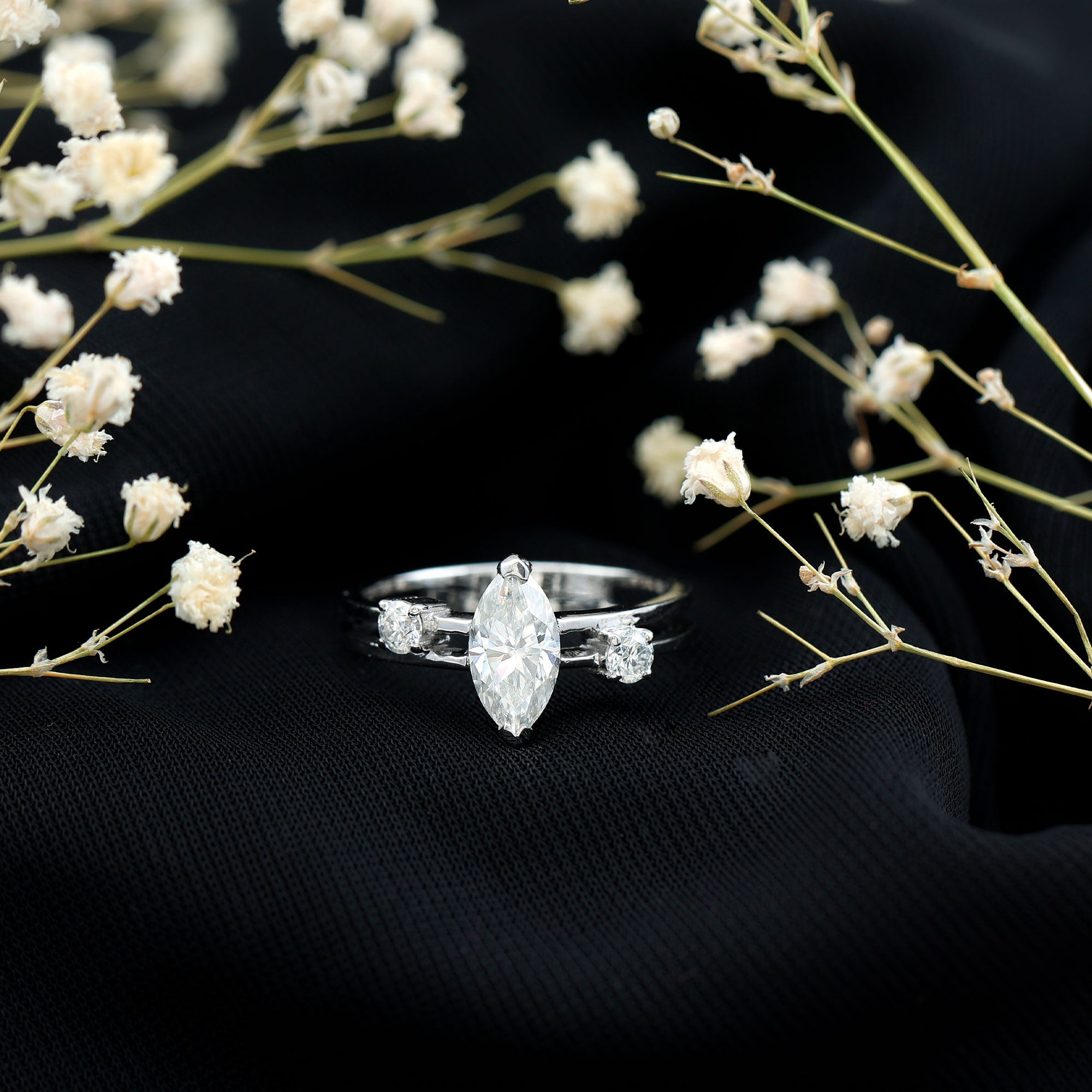 Certified Moissanite Marquise Engagement Ring D-VS1 - Rosec Jewels