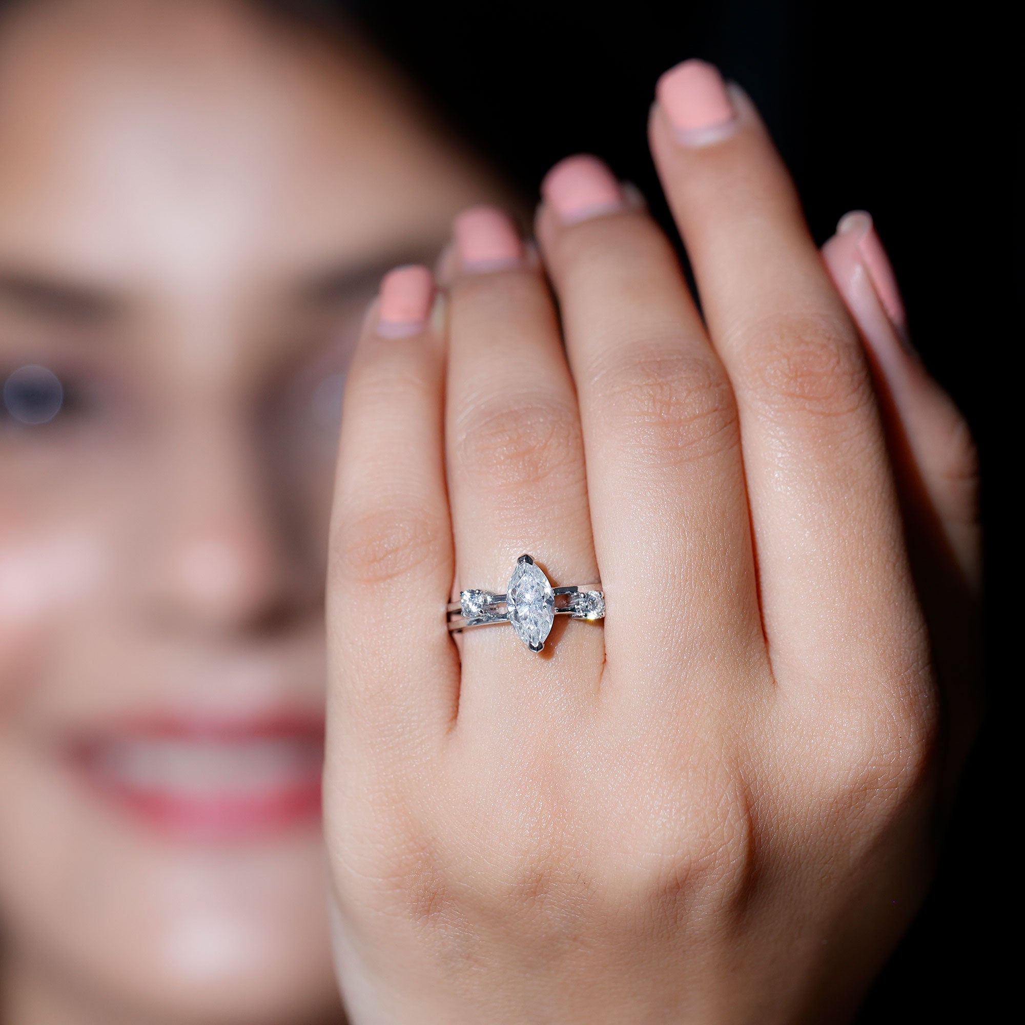 Certified Moissanite Marquise Engagement Ring D-VS1 - Rosec Jewels