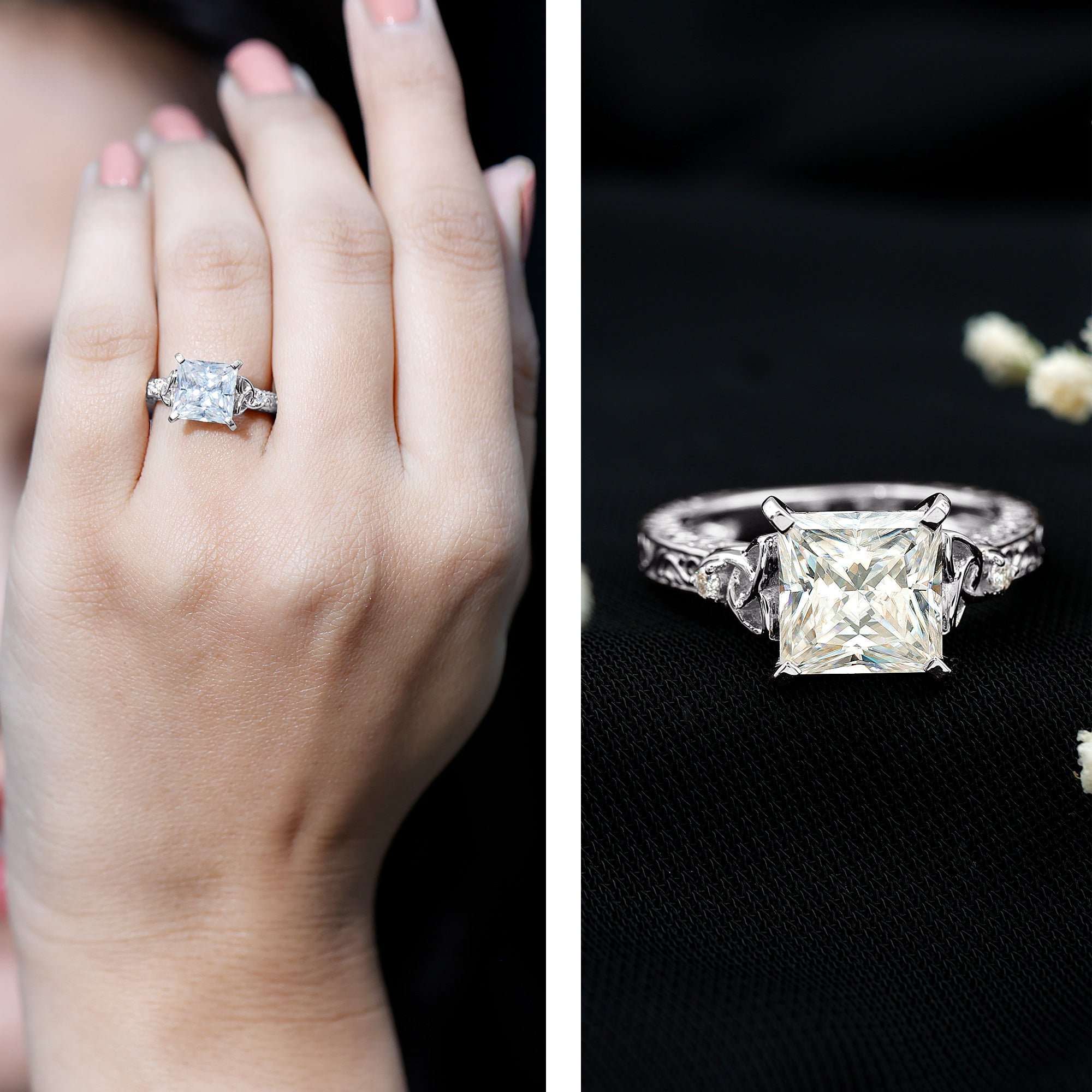 Antique Style 3 Carat Princess Cut Moissanite Celtic Knot Engagement Ring D-VS1 - Rosec Jewels