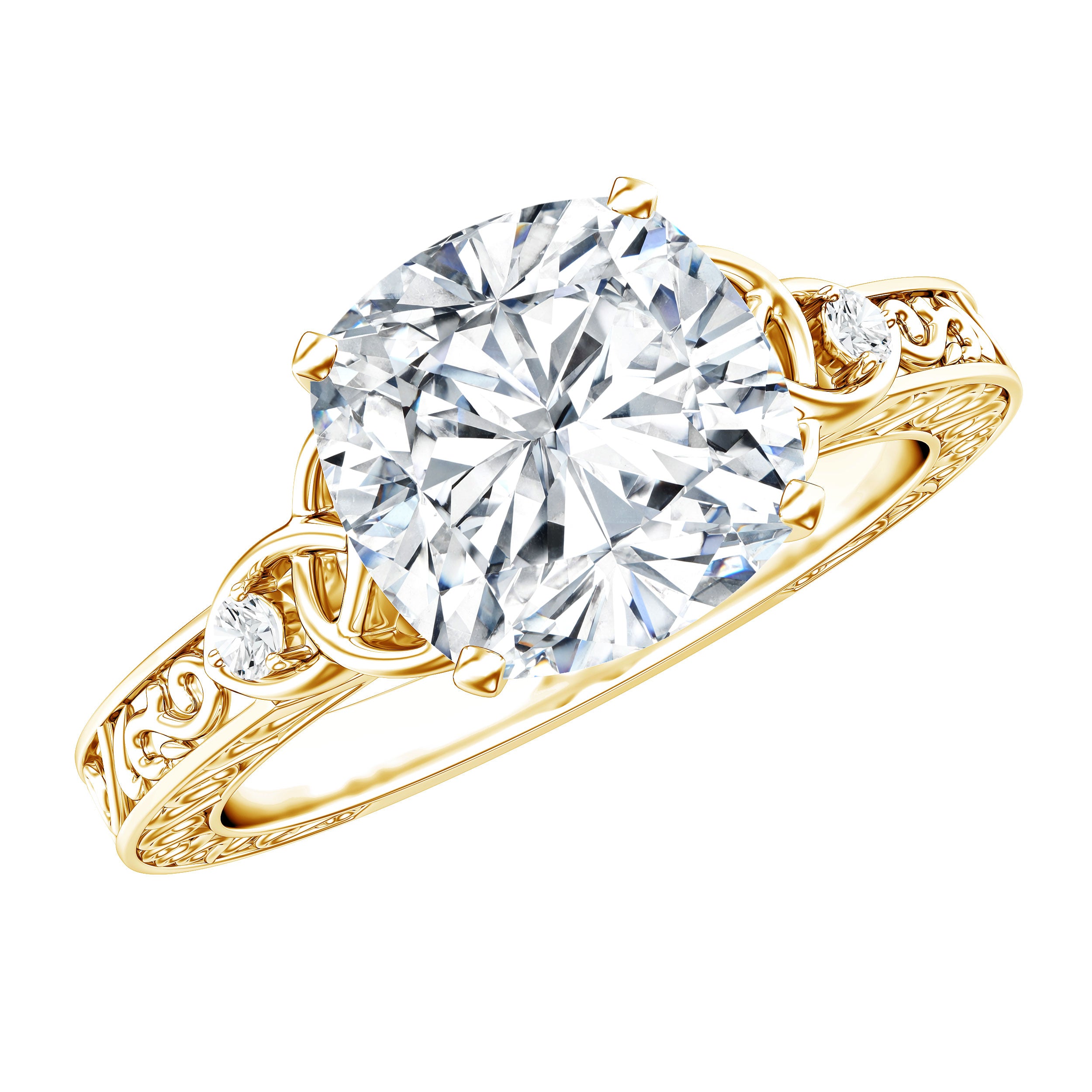 Cushion Cut Moissanite Antique Style Engagement Ring D-VS1 - Rosec Jewels