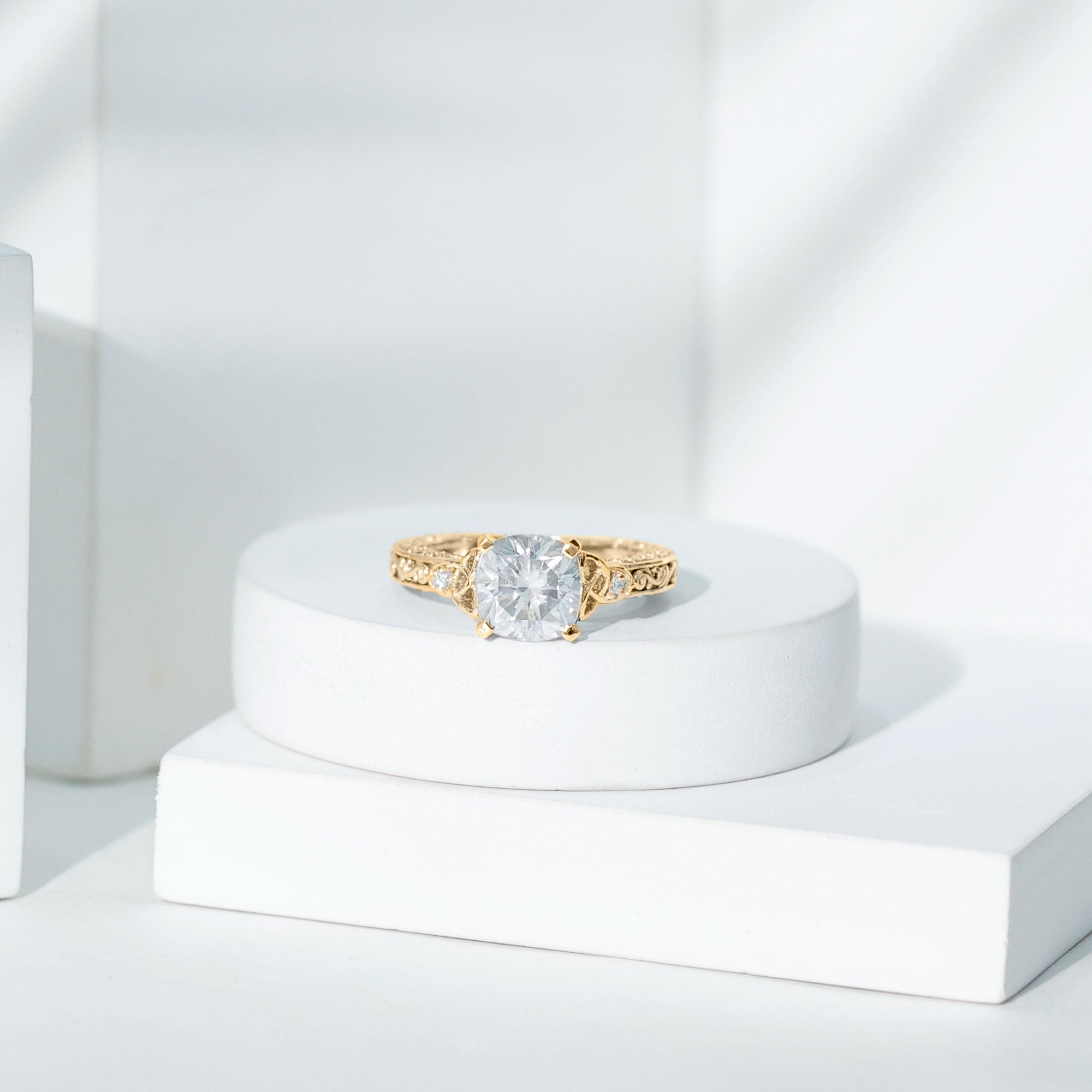 Cushion Cut Moissanite Antique Style Engagement Ring D-VS1 - Rosec Jewels
