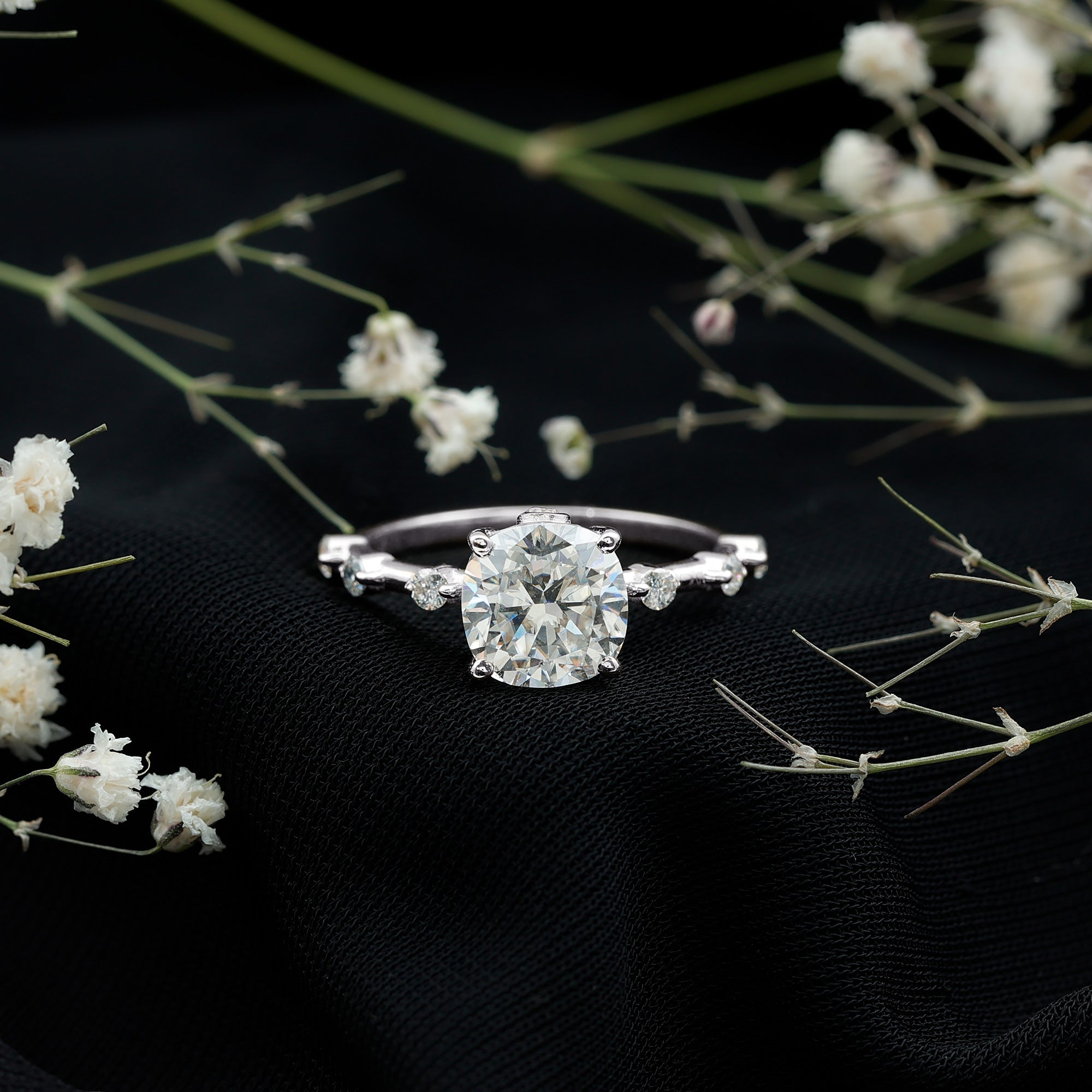 Certified Cushion Cut Moissanite Huge Engagement Ring D-VS1 - Rosec Jewels