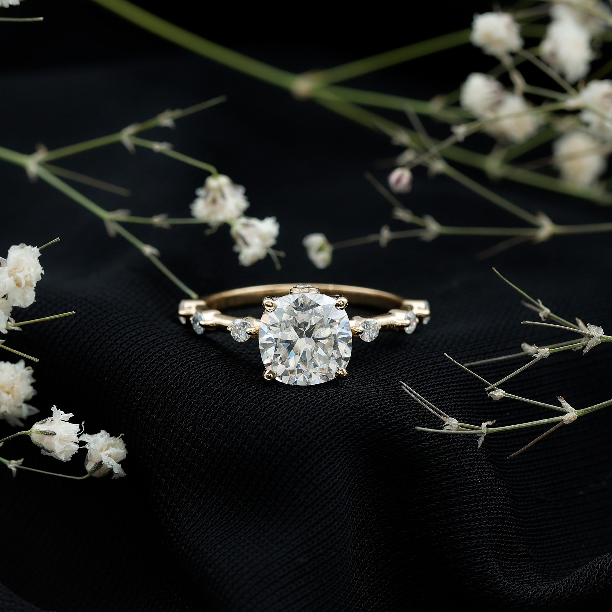 Certified Cushion Cut Moissanite Huge Engagement Ring D-VS1 - Rosec Jewels