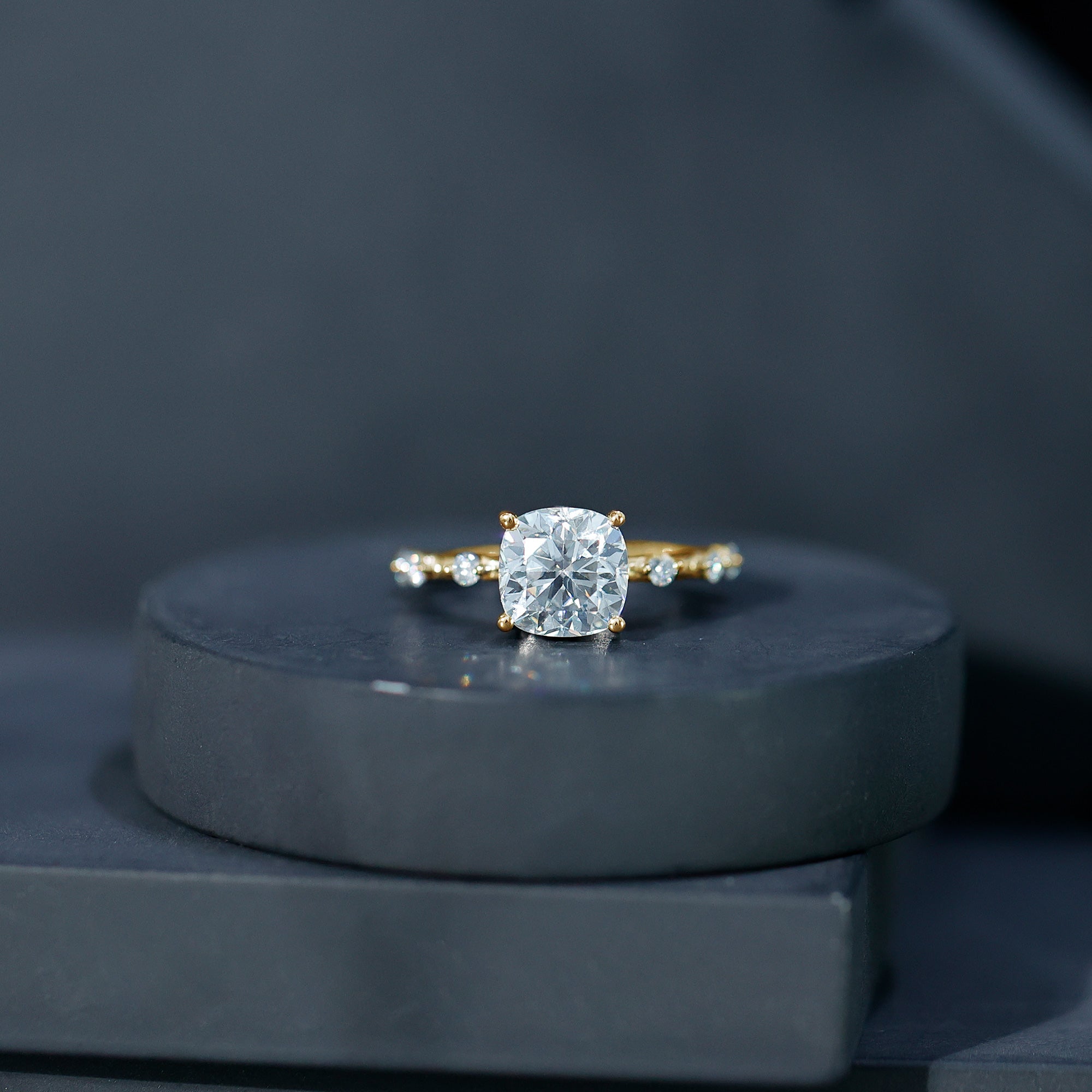 Certified Cushion Cut Moissanite Huge Engagement Ring D-VS1 - Rosec Jewels