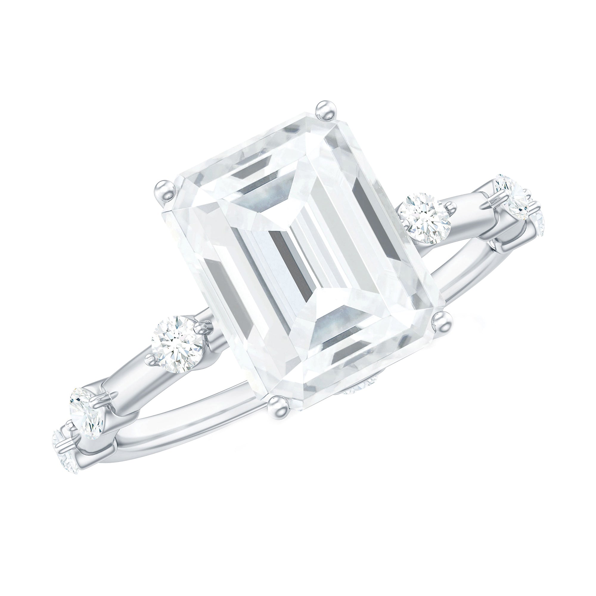 Emerald Cut Moissanite Large Engagement Ring With Certificate