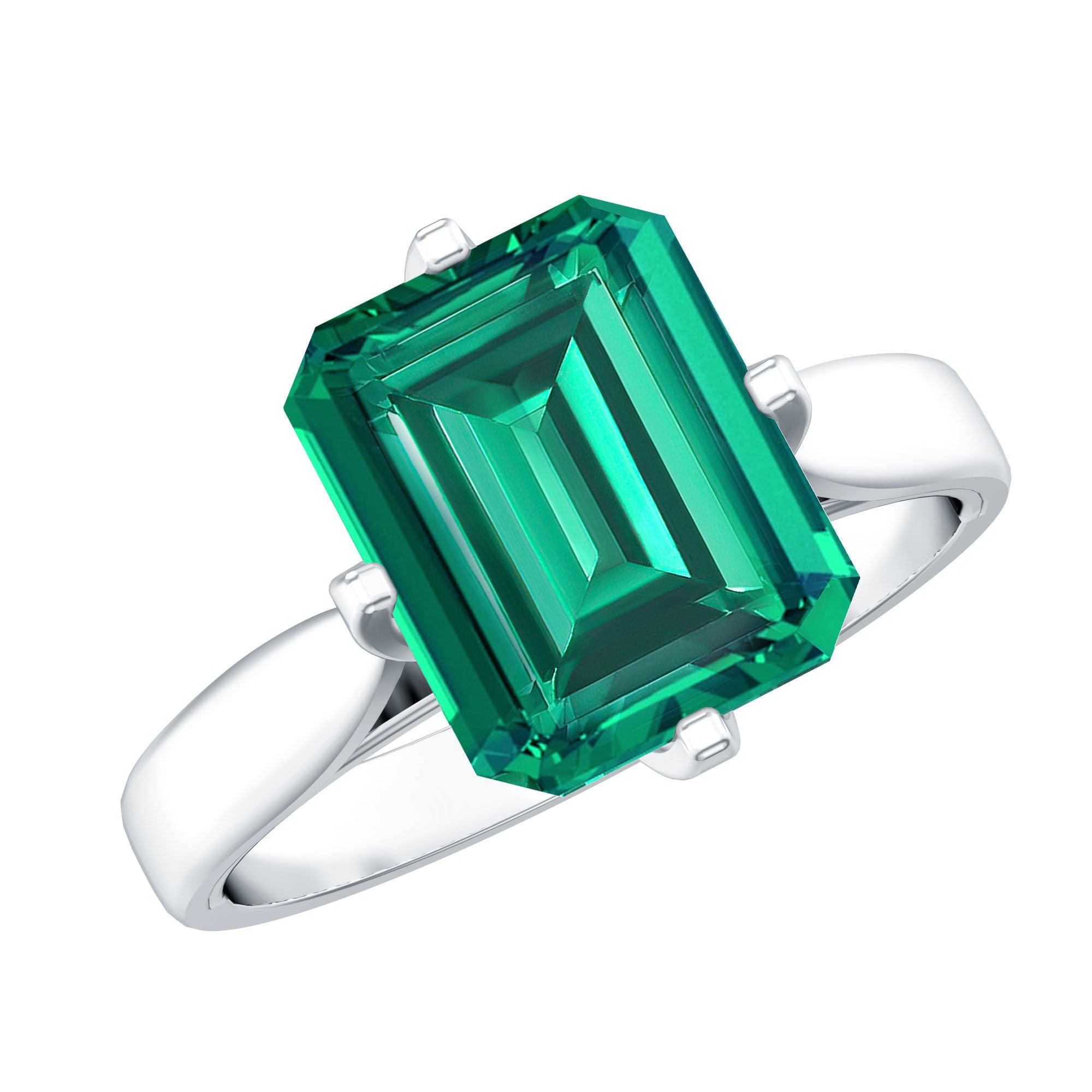 8X10 MM Octagon Lab Grown Emerald Solitaire Engagement Ring