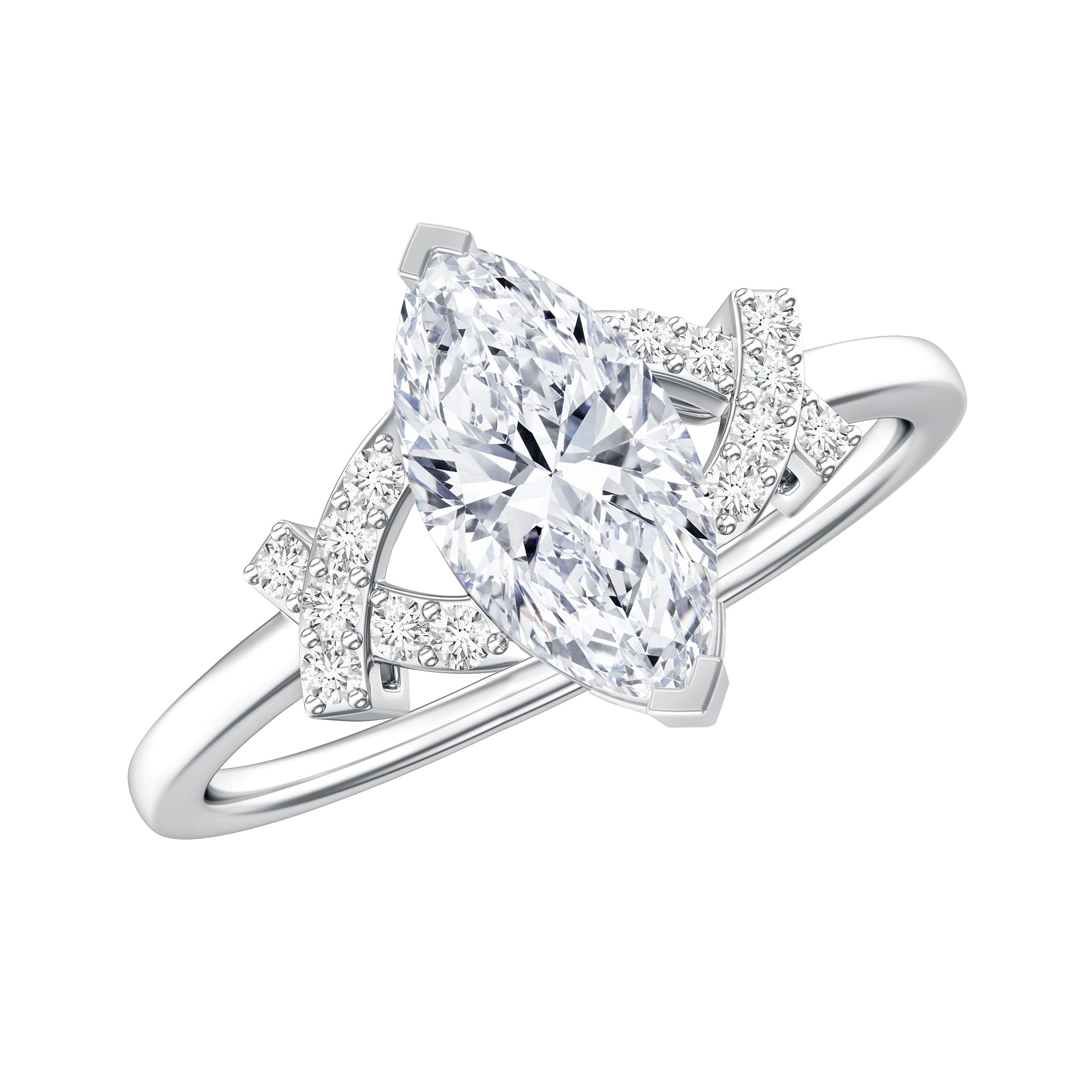 5X10 MM Moissanite Marquise Engagement Ring in Split Shank D-VS1 - Rosec Jewels