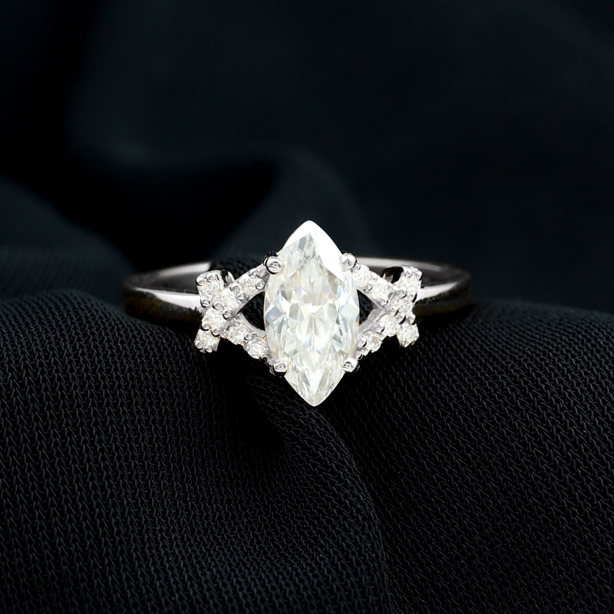 5X10 MM Moissanite Marquise Engagement Ring in Split Shank D-VS1 - Rosec Jewels