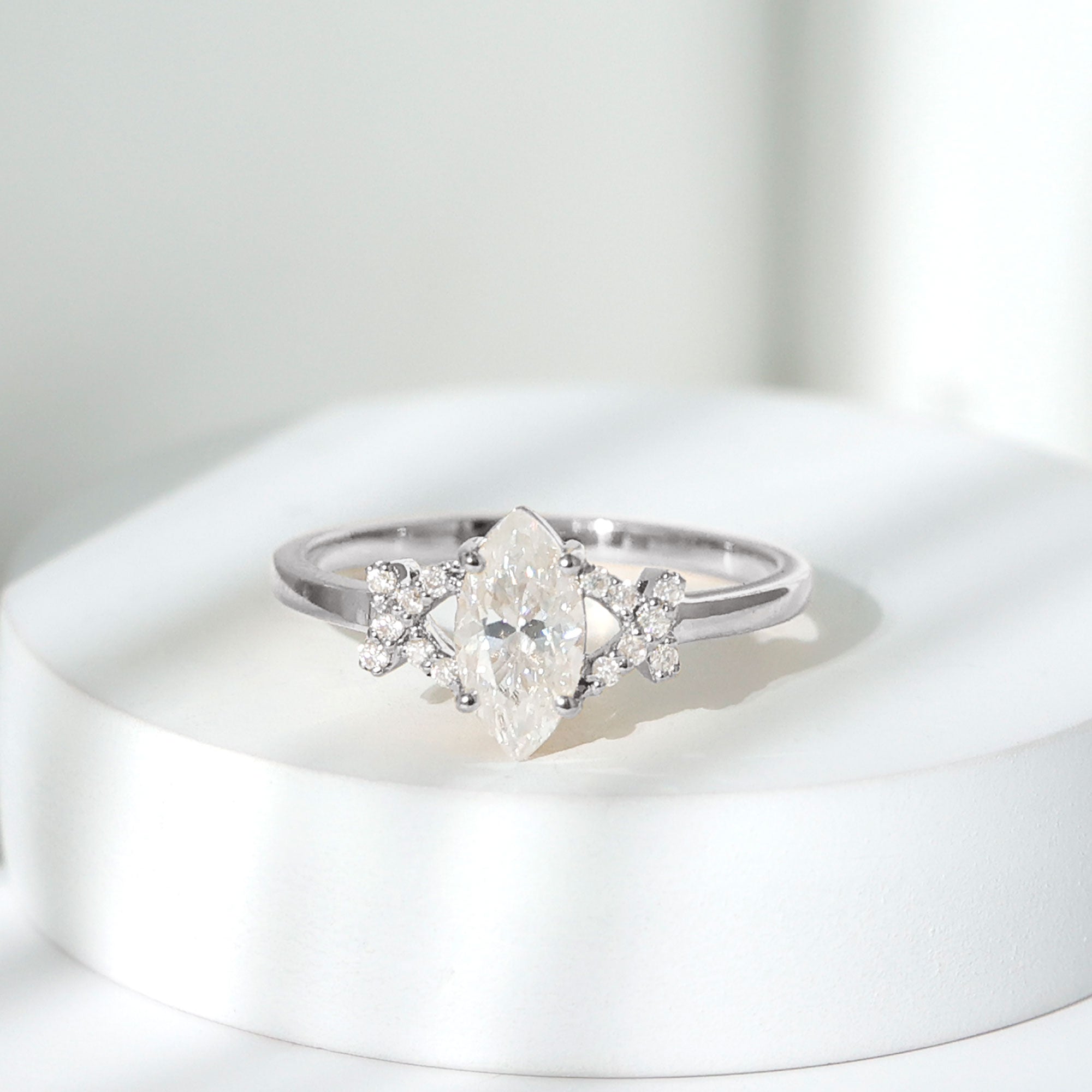 5X10 MM Moissanite Marquise Engagement Ring in Split Shank D-VS1 - Rosec Jewels