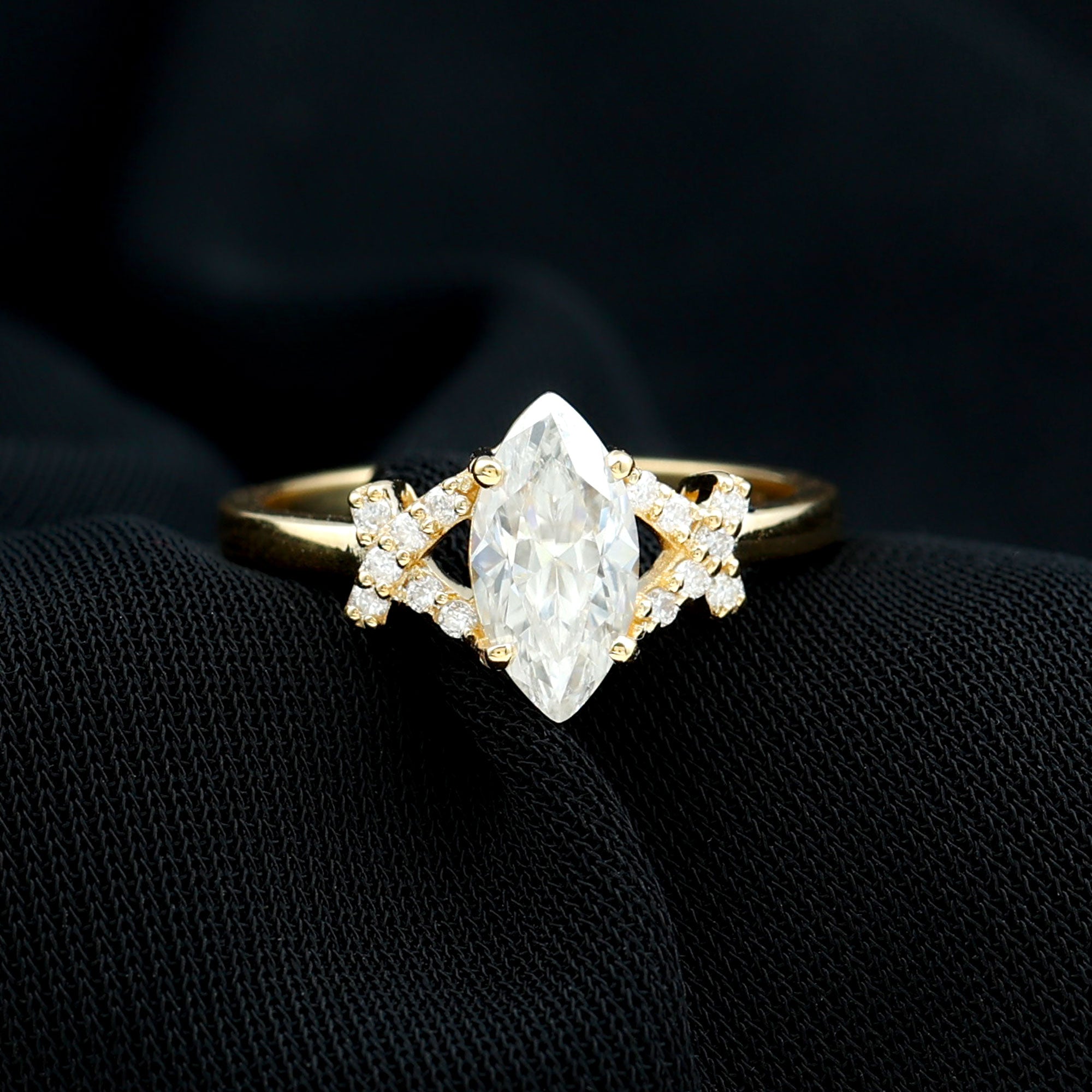 5X10 MM Moissanite Marquise Engagement Ring in Split Shank D-VS1 - Rosec Jewels