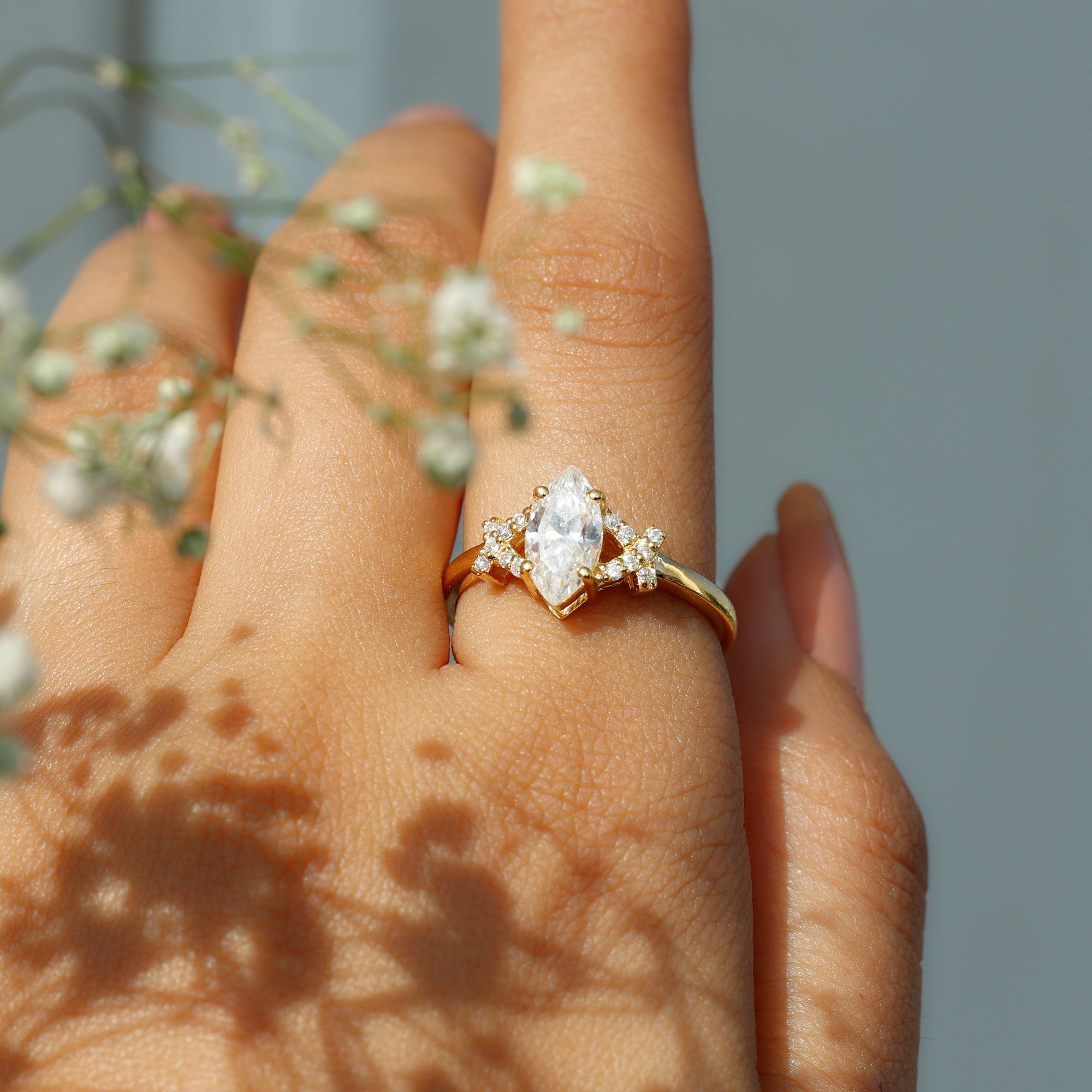 5X10 MM Moissanite Marquise Engagement Ring in Split Shank D-VS1 - Rosec Jewels