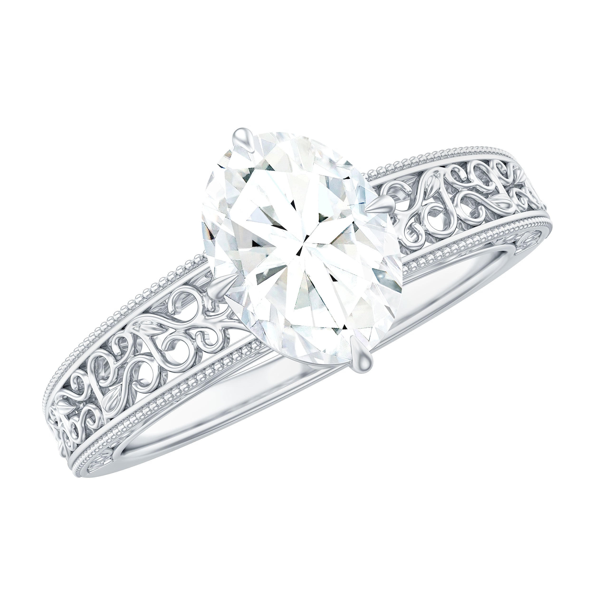 6X8mm Moissanite Oblong Engagement Ring with Filigree Shank