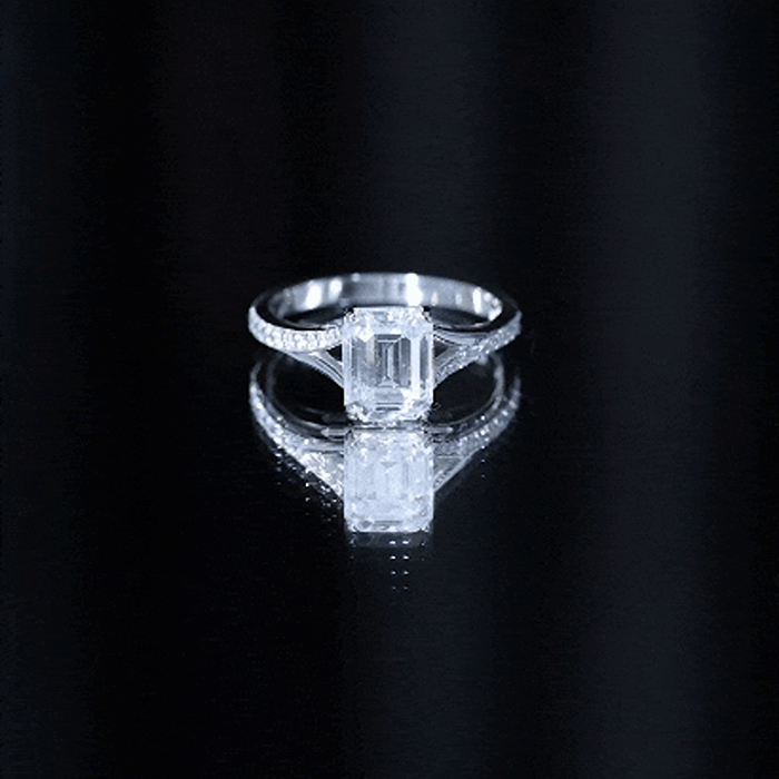 Emerald Cut Moissanite Solitaire Engagement Ring with Split Shank D-VS1 - Rosec Jewels