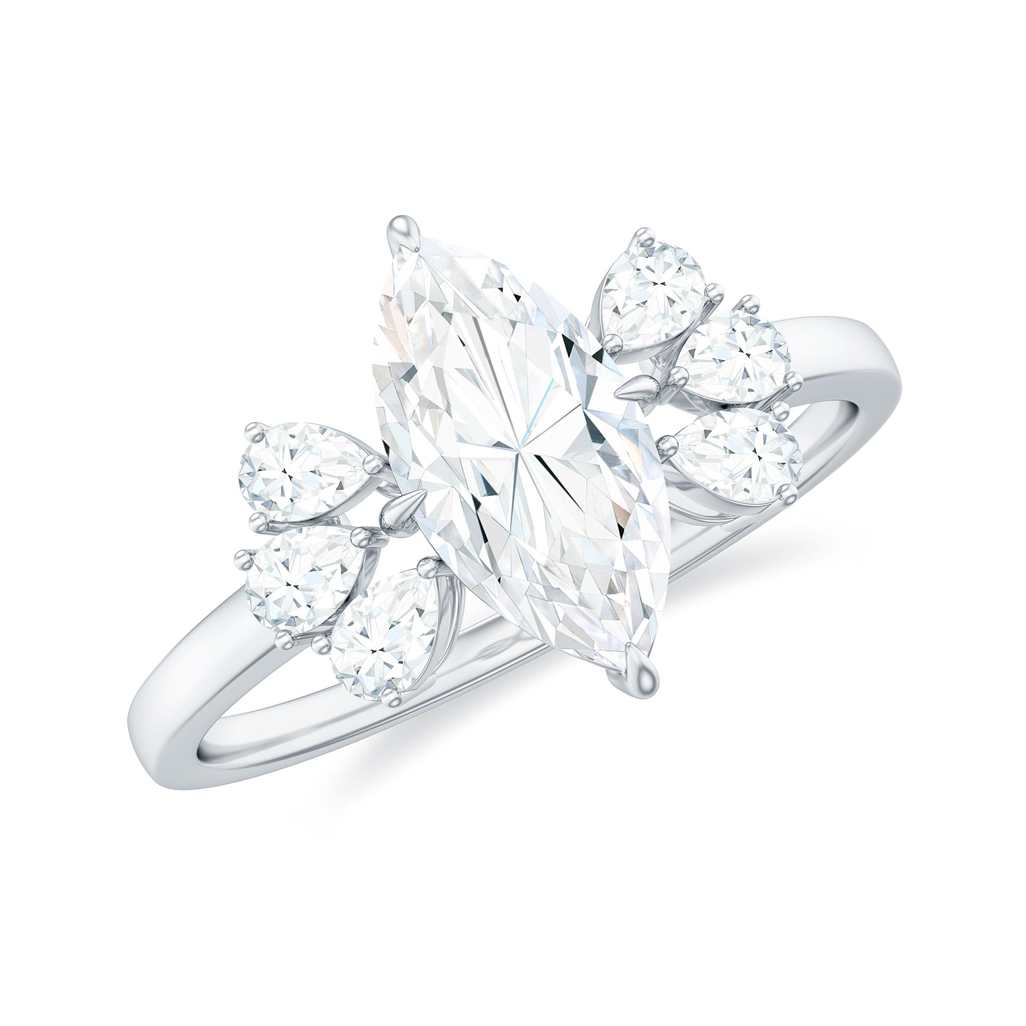 Marquise Cut Moissanite Engagement Ring with Trio D-VS1 - Rosec Jewels