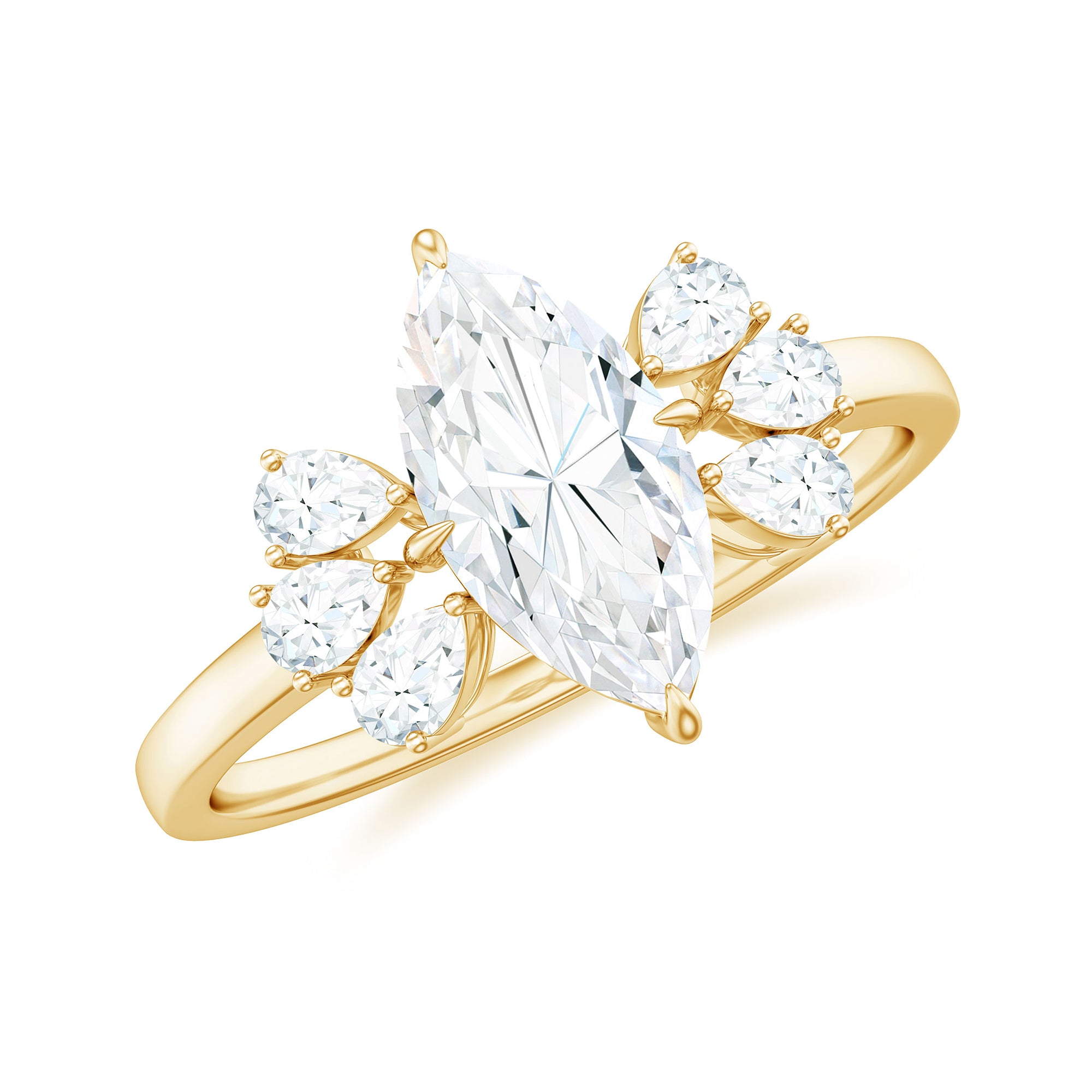 Marquise Cut Moissanite Engagement Ring with Trio D-VS1 - Rosec Jewels