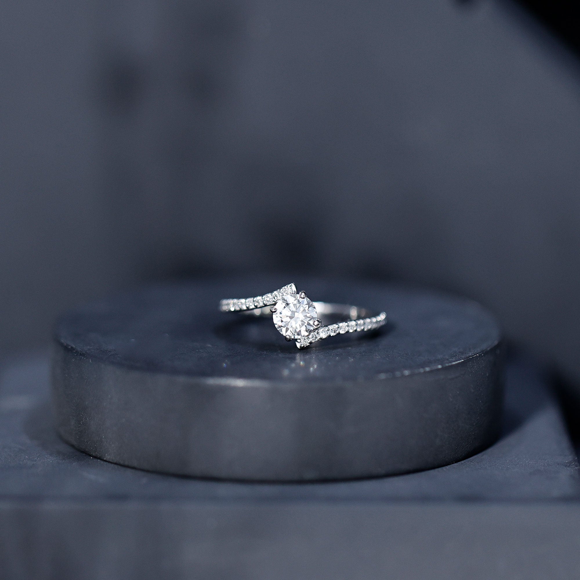 Certified Brilliant Cut Moissanite Solitaire Promise Ring with Bypass Shank D-VS1 - Rosec Jewels