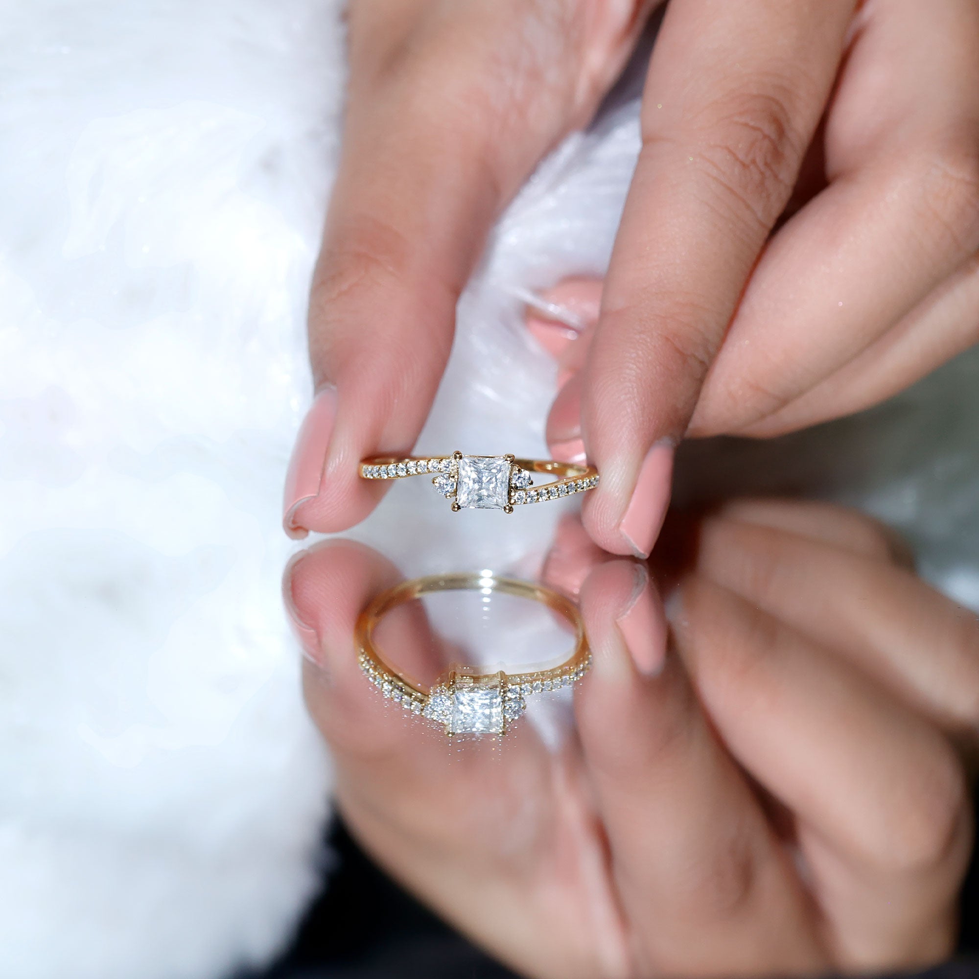 Princess Cut Moissanite Bypass Engagement Ring D-VS1 - Rosec Jewels