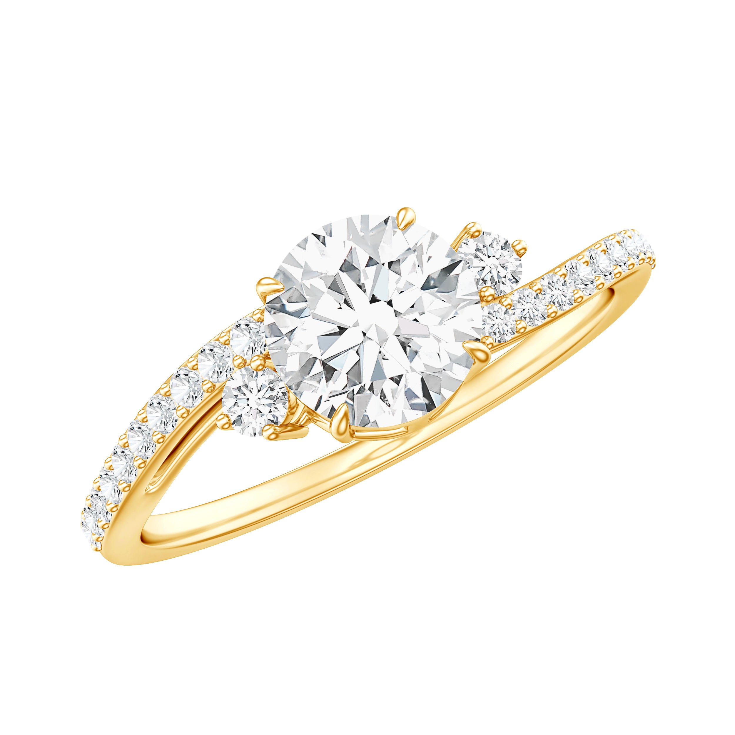 Round Shape Moissanite Bypass Engagement Ring with Side Stones D-VS1 - Rosec Jewels