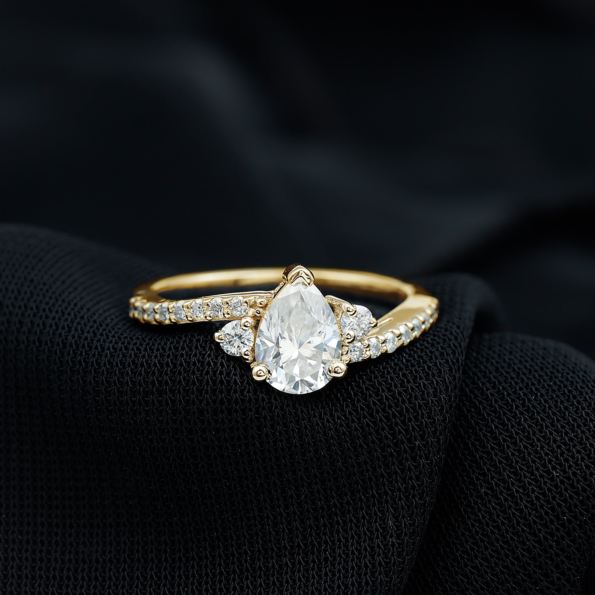 Pear Cut Moissanite Bypass Engagement Ring with Side Stones D-VS1 - Rosec Jewels