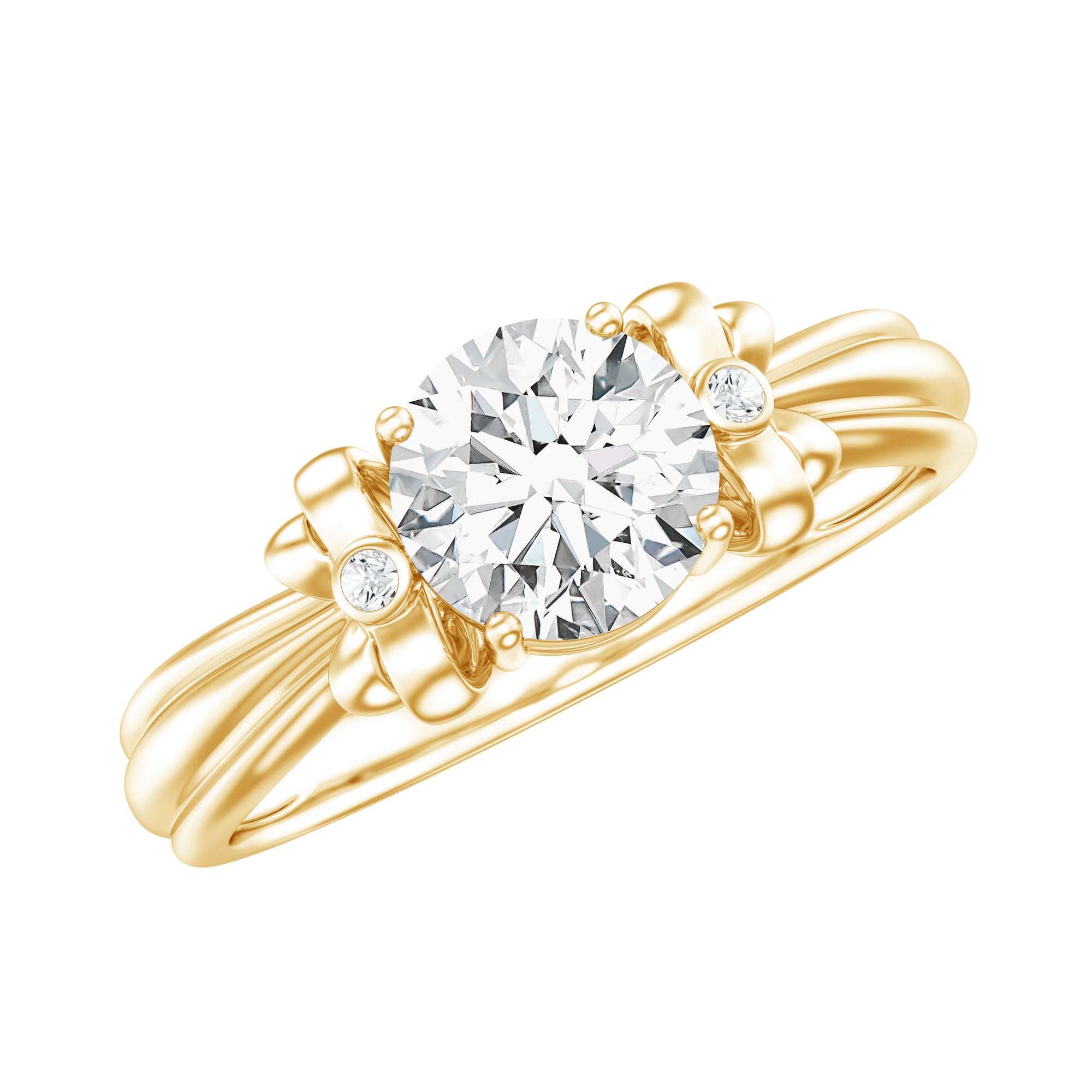 Certified Moissanite Engagement Ring with Bow Ribbon D-VS1 - Rosec Jewels