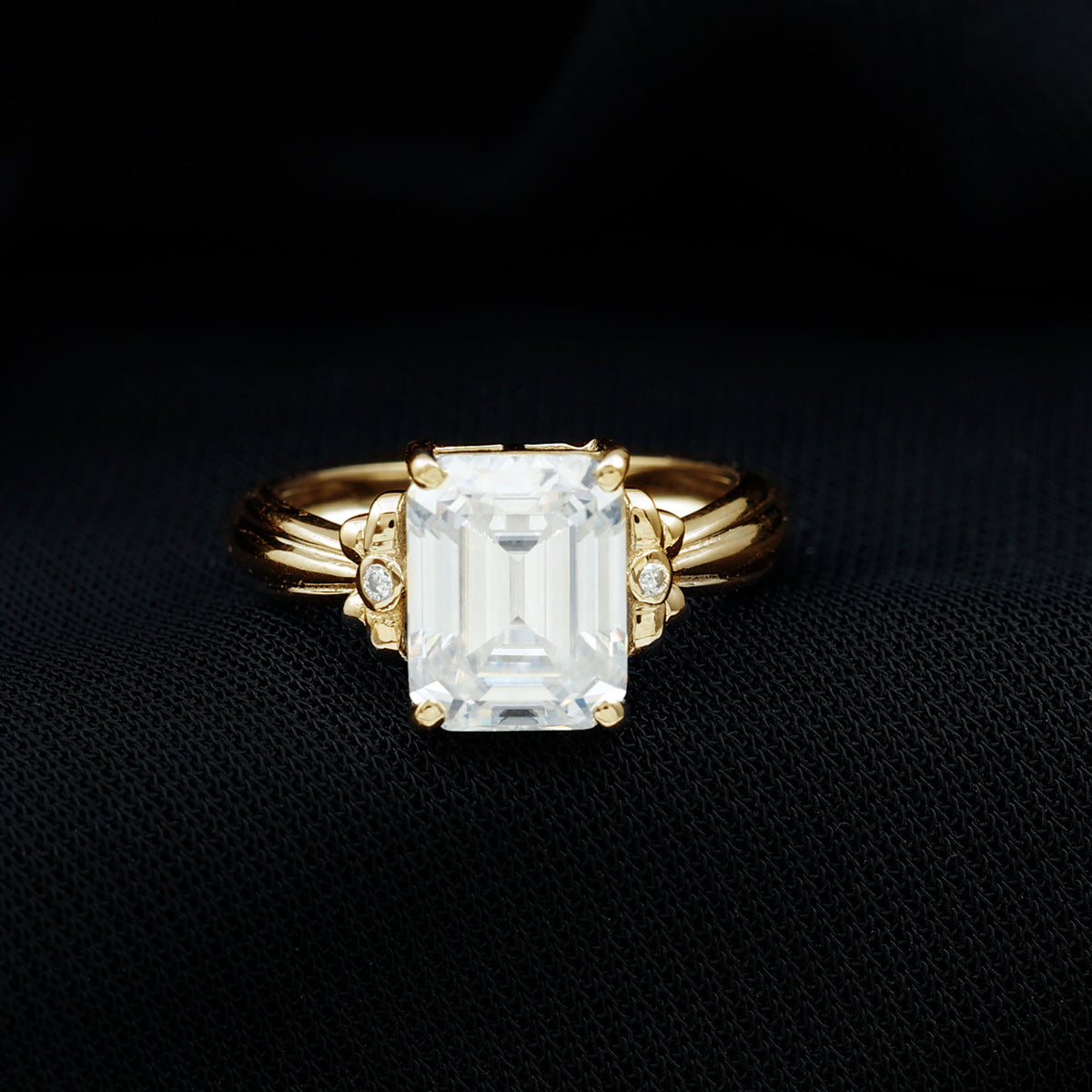 Certified Emerald Cut Moissanite Huge Engagement Ring D-VS1 - Rosec Jewels