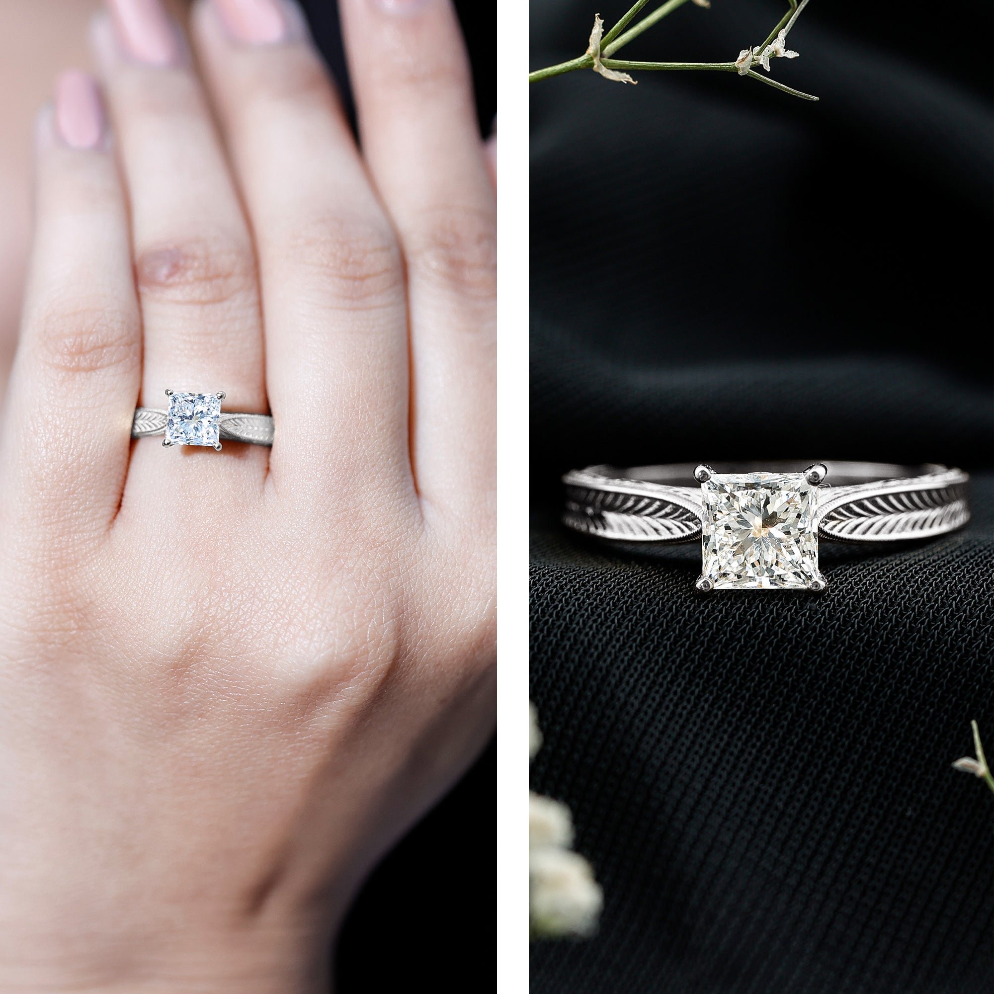 Princess Cut 6 MM Moissanite Solitaire Engagement Ring D-VS1 - Rosec Jewels