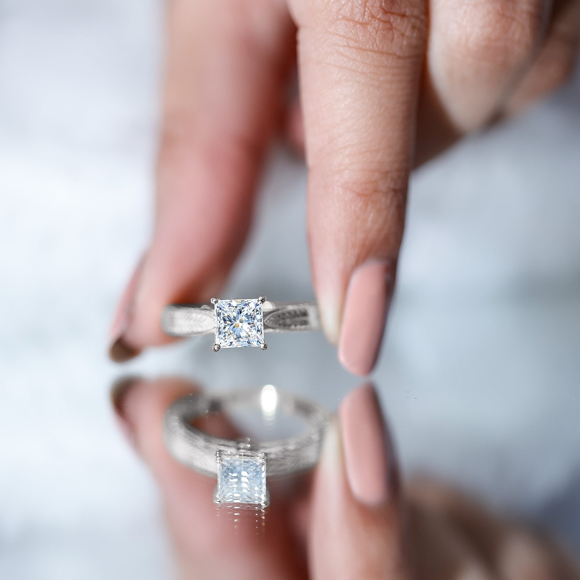 Princess Cut 6 MM Moissanite Solitaire Engagement Ring D-VS1 - Rosec Jewels