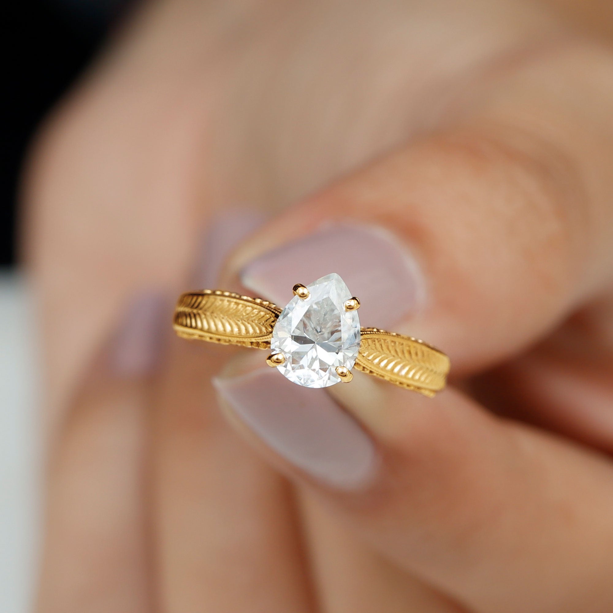 Claw Set Pear Shape Moissanite Engagement Ring D-VS1 - Rosec Jewels