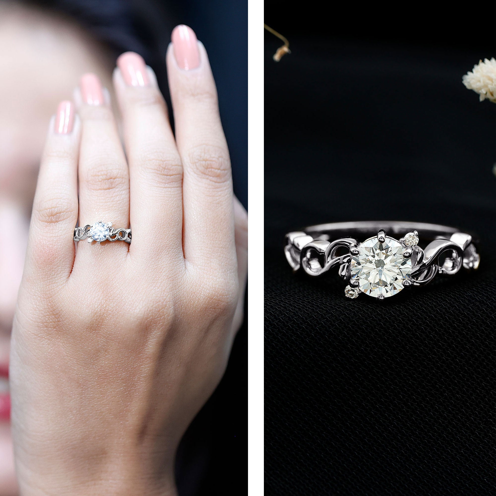 Lab Grown Diamond Art Deco Engagement Ring Lab - ( EF-VS ) - Rosec Jewels