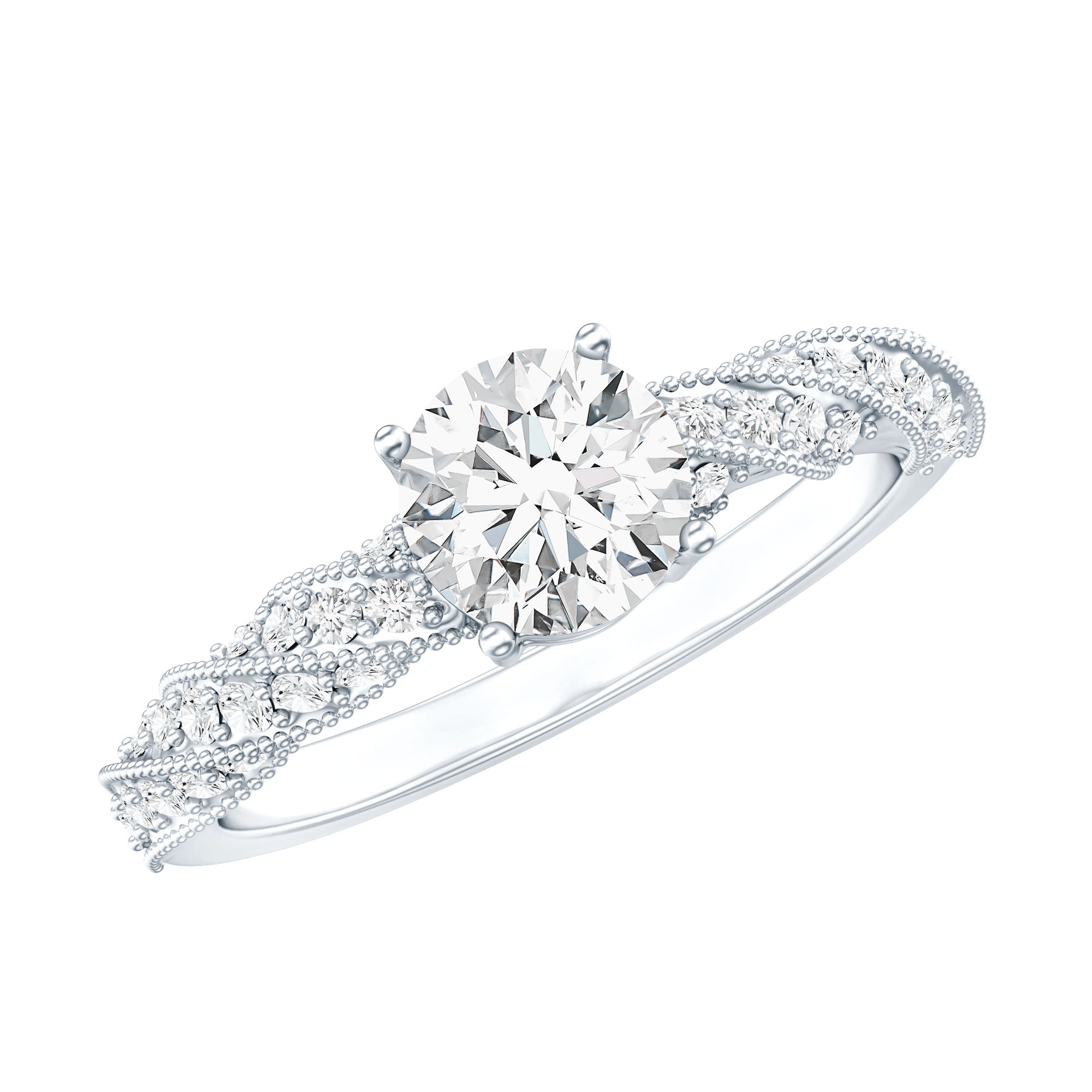 Round Shape Lab Grown Diamond Solitaire Engagement Ring Lab - ( EF-VS ) - Rosec Jewels