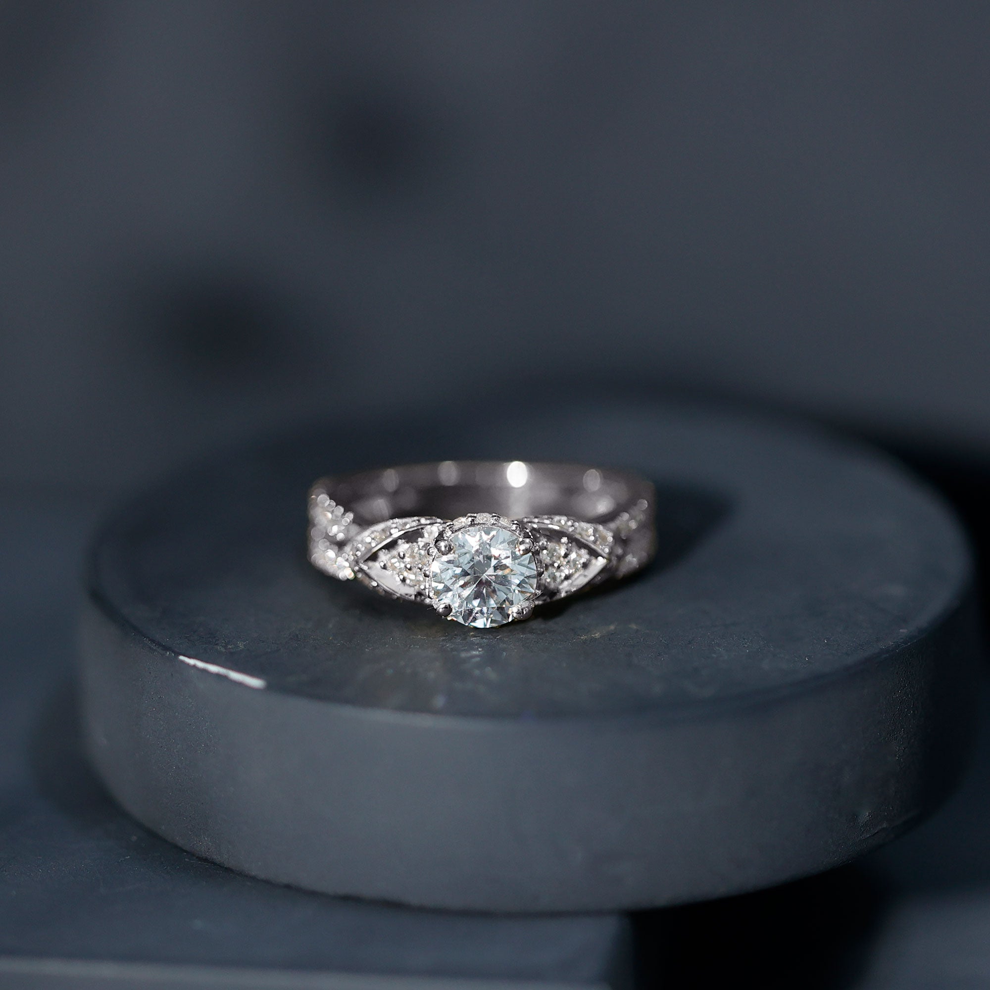 Rosec Jewels-Lab Grown Diamond Round Engagement Ring With Side Stone