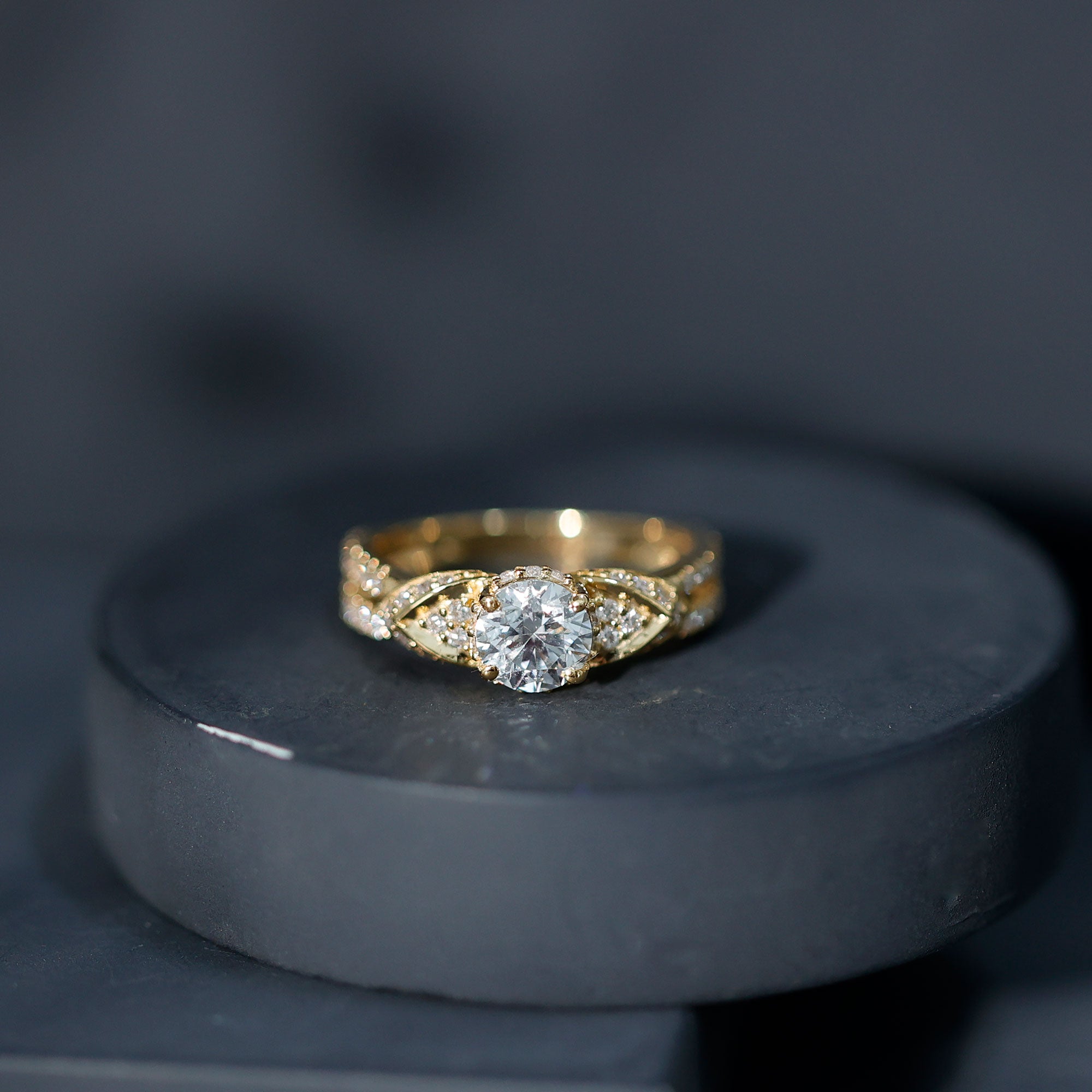 Rosec Jewels-Lab Grown Diamond Round Engagement Ring With Side Stone