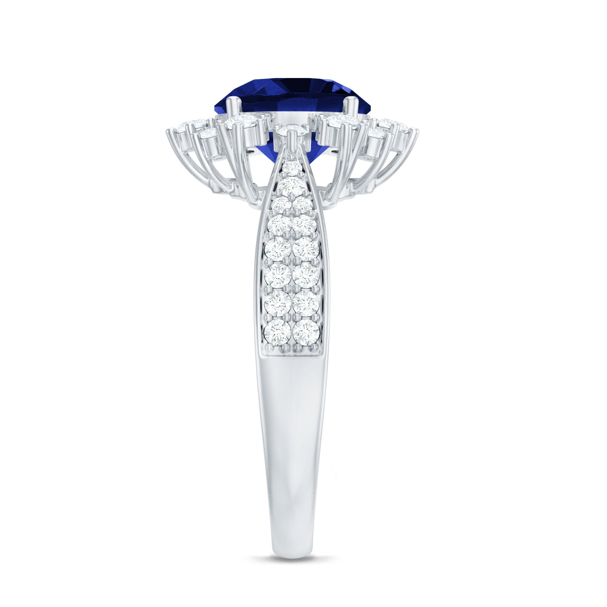Lab Grown Blue Sapphire Round Engagement Ring with Diamond Accent AAAA - Rosec Jewels