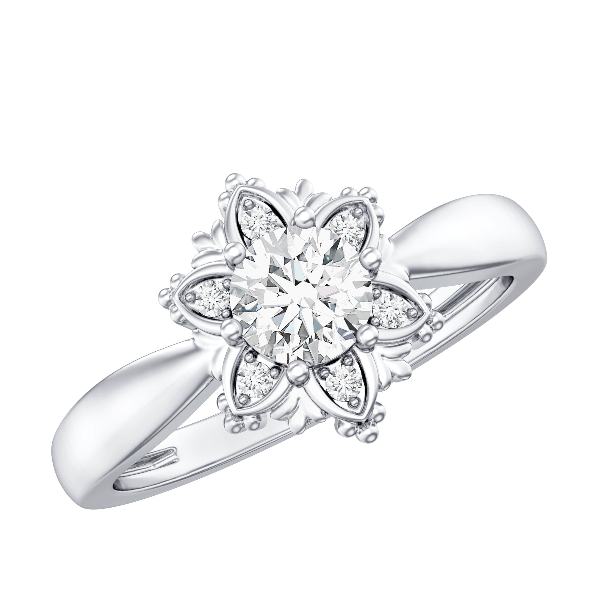 Rosec Jewels-Certified Lab Grown Diamond Floral Engagement Ring for Women