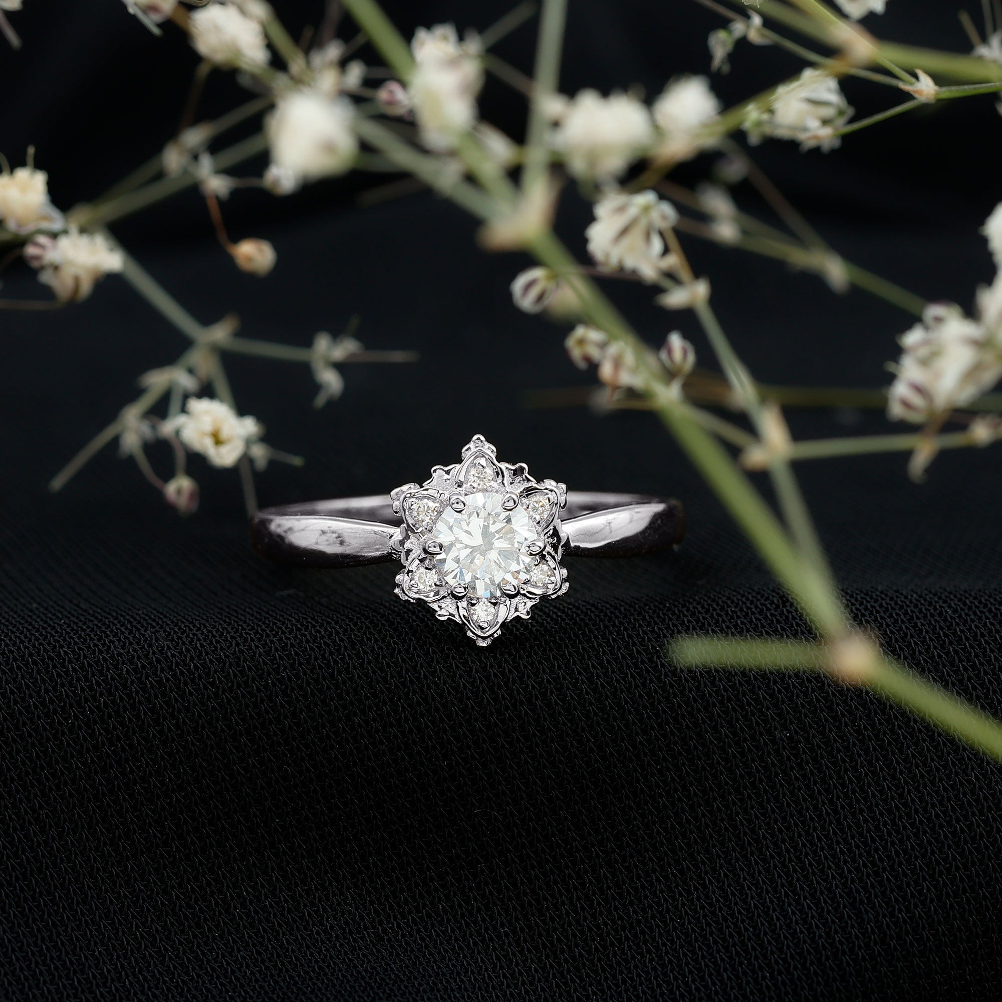 Rosec Jewels-Certified Lab Grown Diamond Floral Engagement Ring for Women