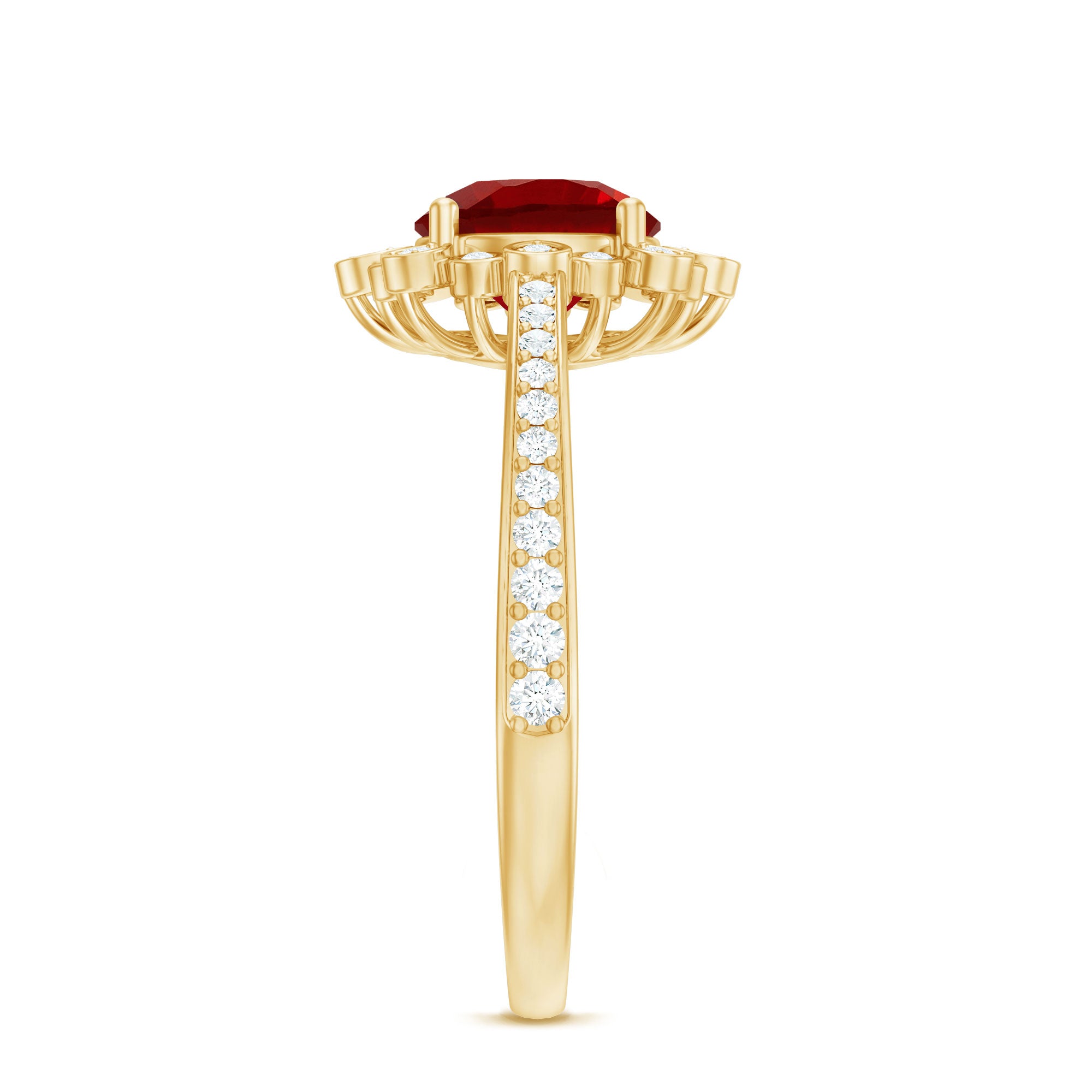 Vintage Style Lab Created Ruby and Diamond Halo Engagement Ring AAAA - Rosec Jewels