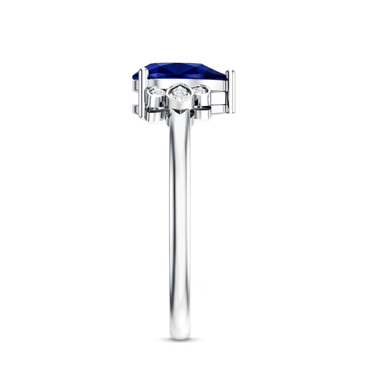 Certified Lab Grown Blue Sapphire Teardrop Engagement Ring with Diamonds AAAA - Rosec Jewels