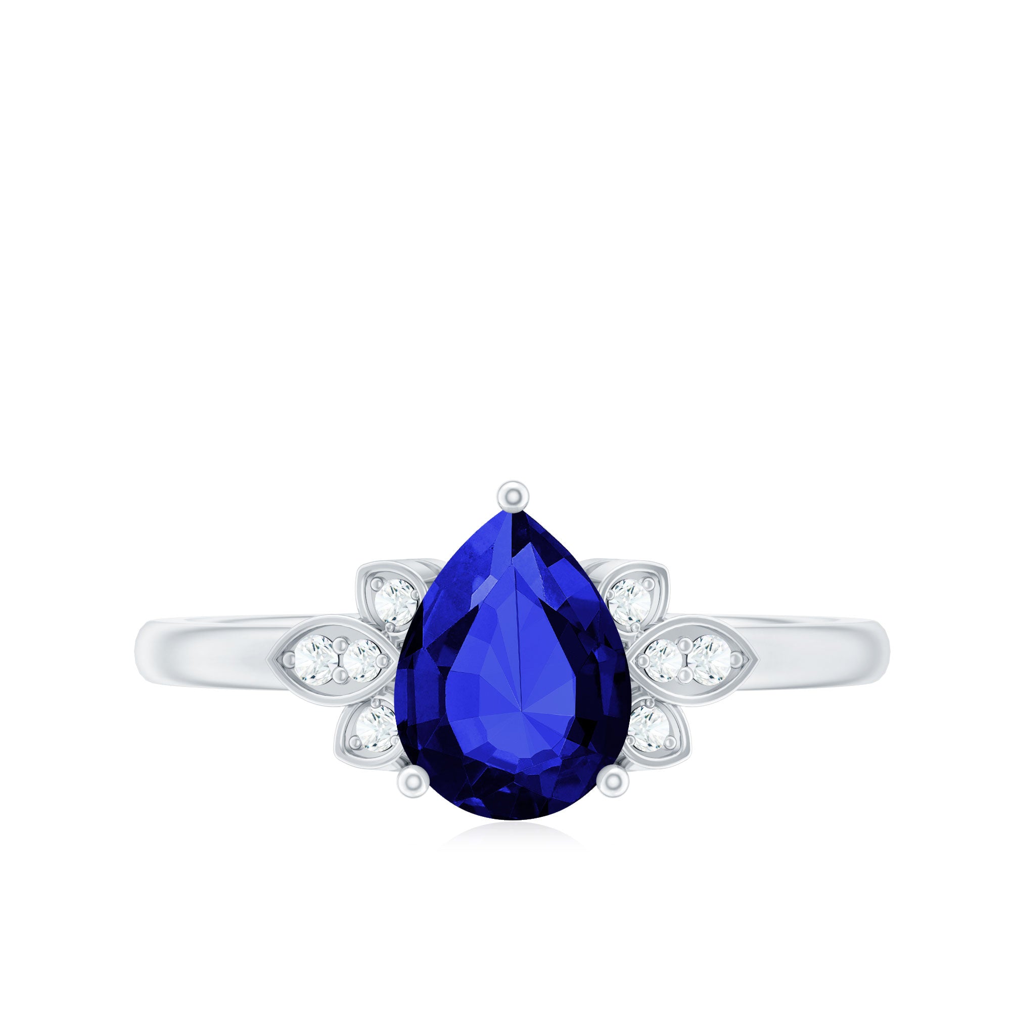 Rosec Jewels-Certified Lab Grown Blue Sapphire Teardrop Engagement Ring with Diamonds